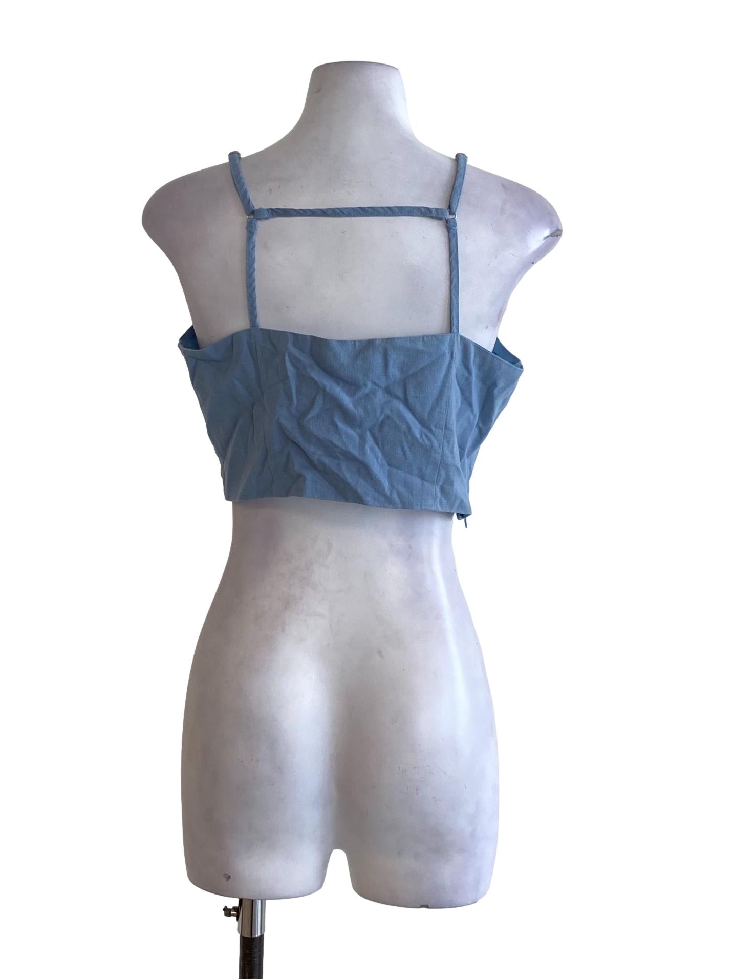 Ash Blue Square Neck Spaghetti Strap Cropped Top