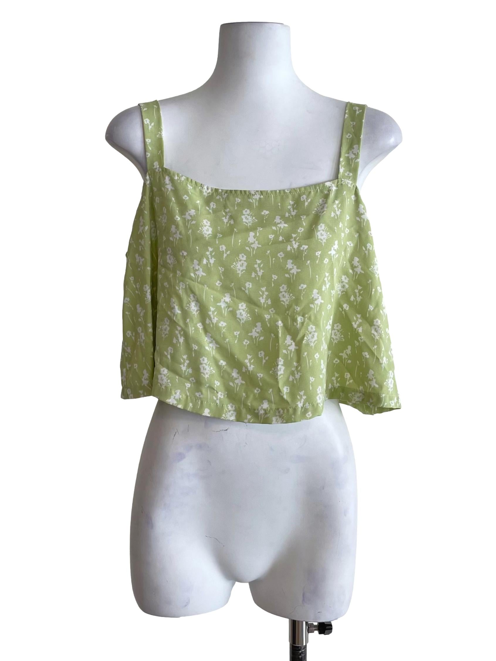 Pastel Green Floral Crop Tent Top