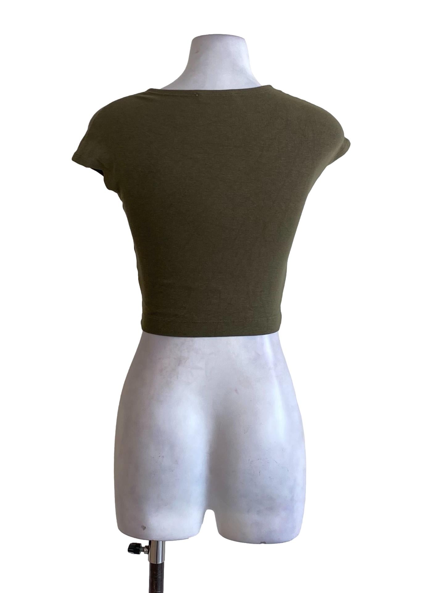 Moss Green Round Neck Knitted Cropped Shirt