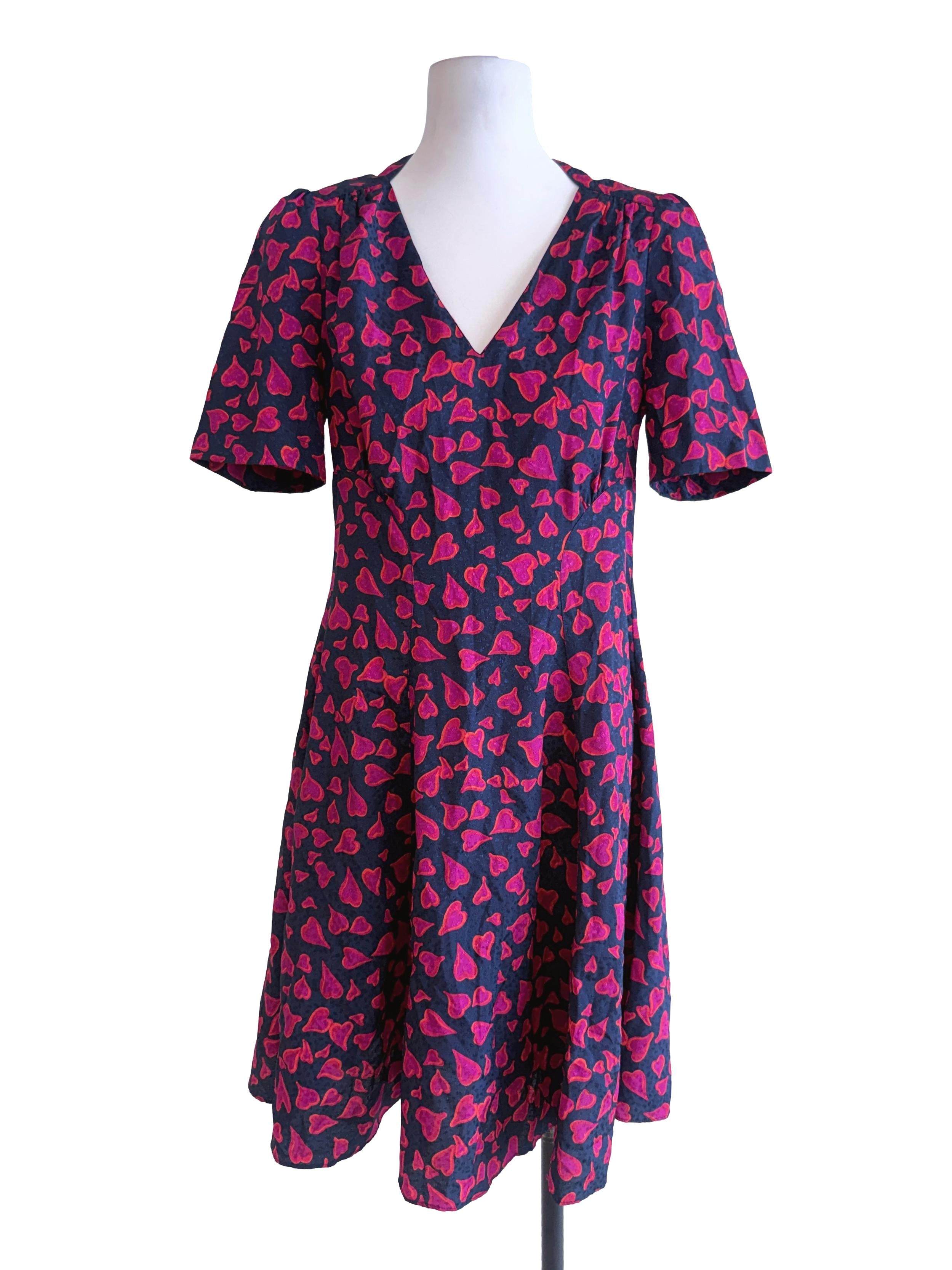Printed Love Pattern V Neck Dress