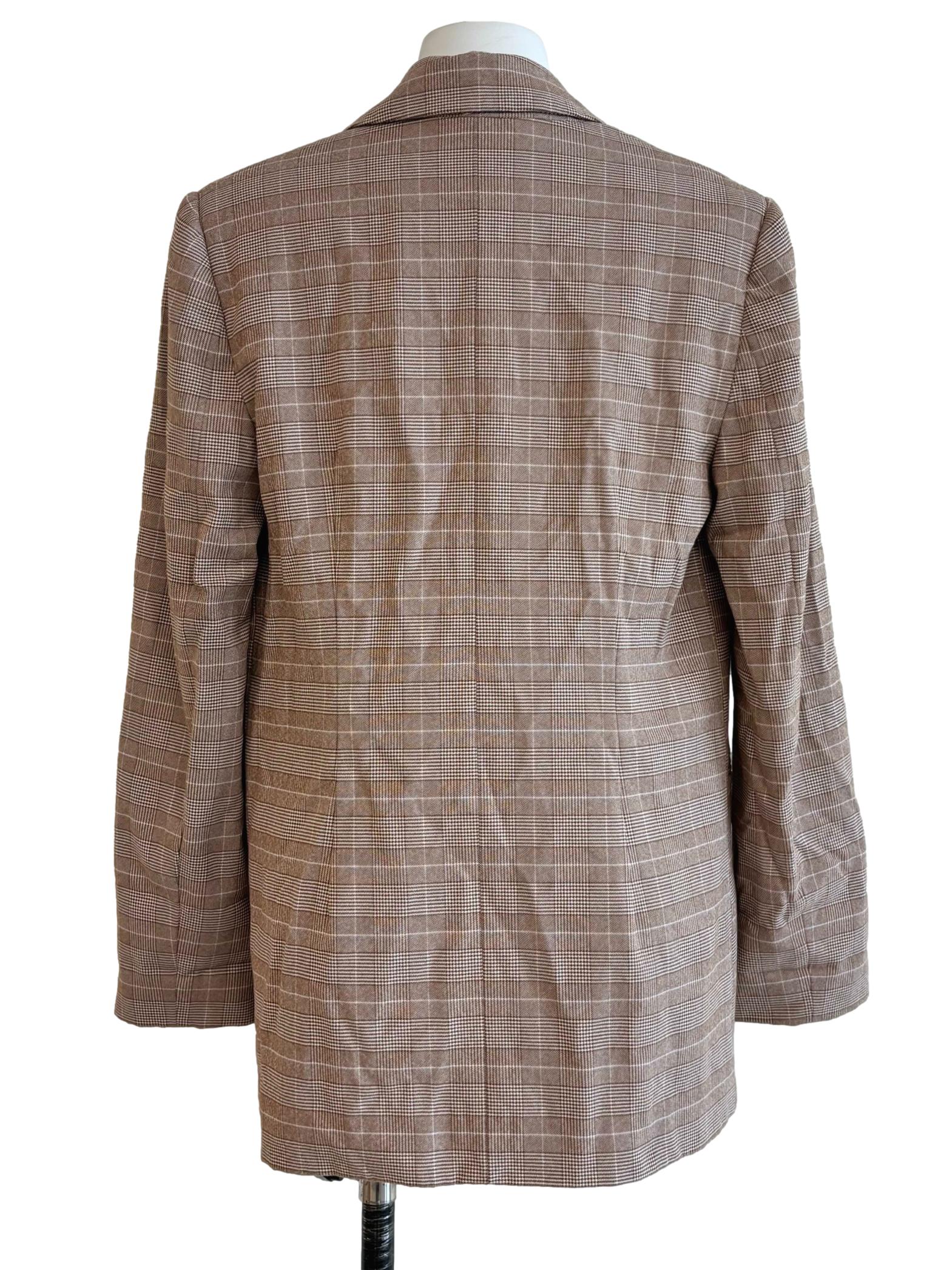 Almond Brown Double Breasted Plaid Blazer