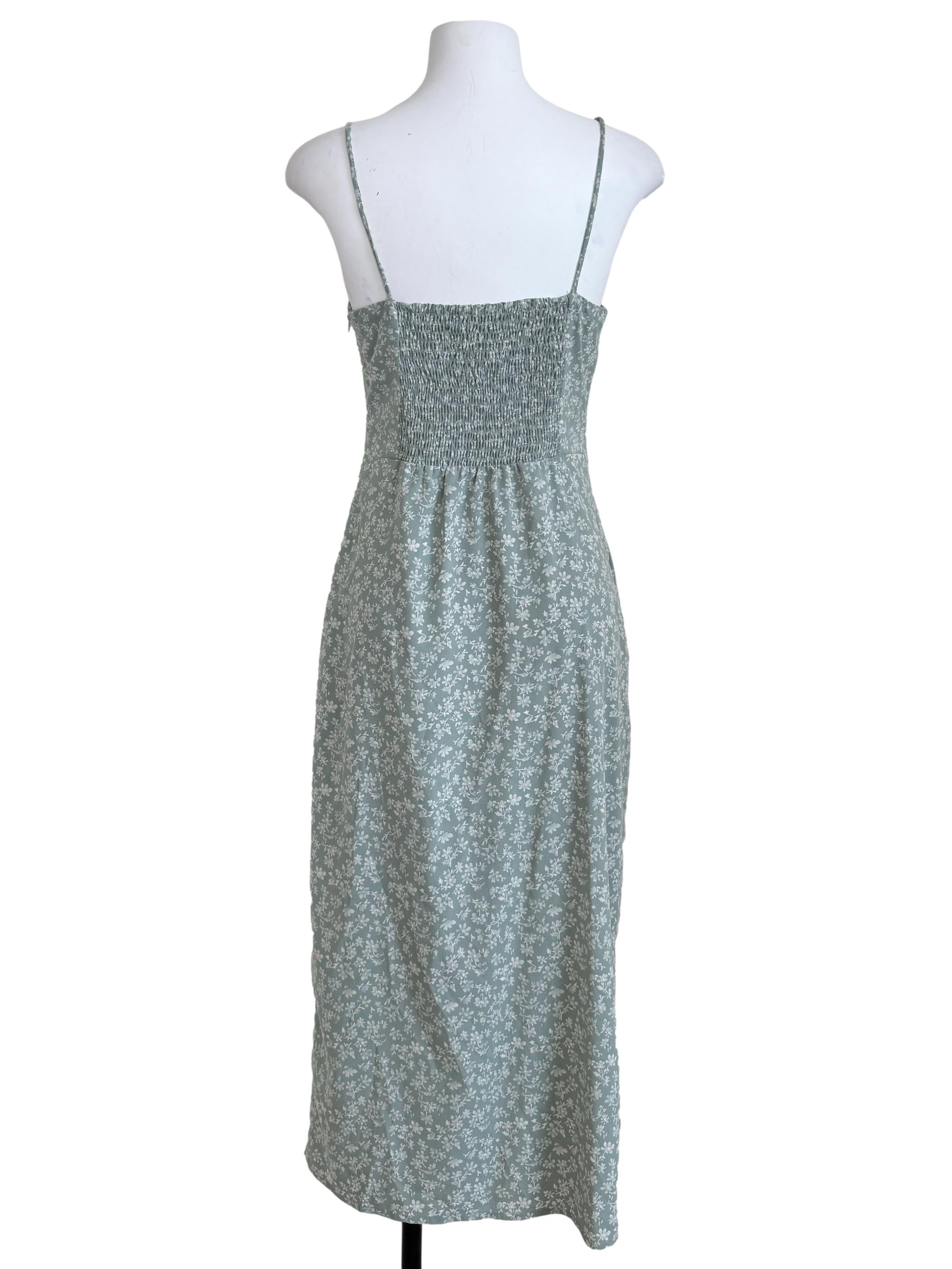 Sage Green Floral Side Ruched Dress