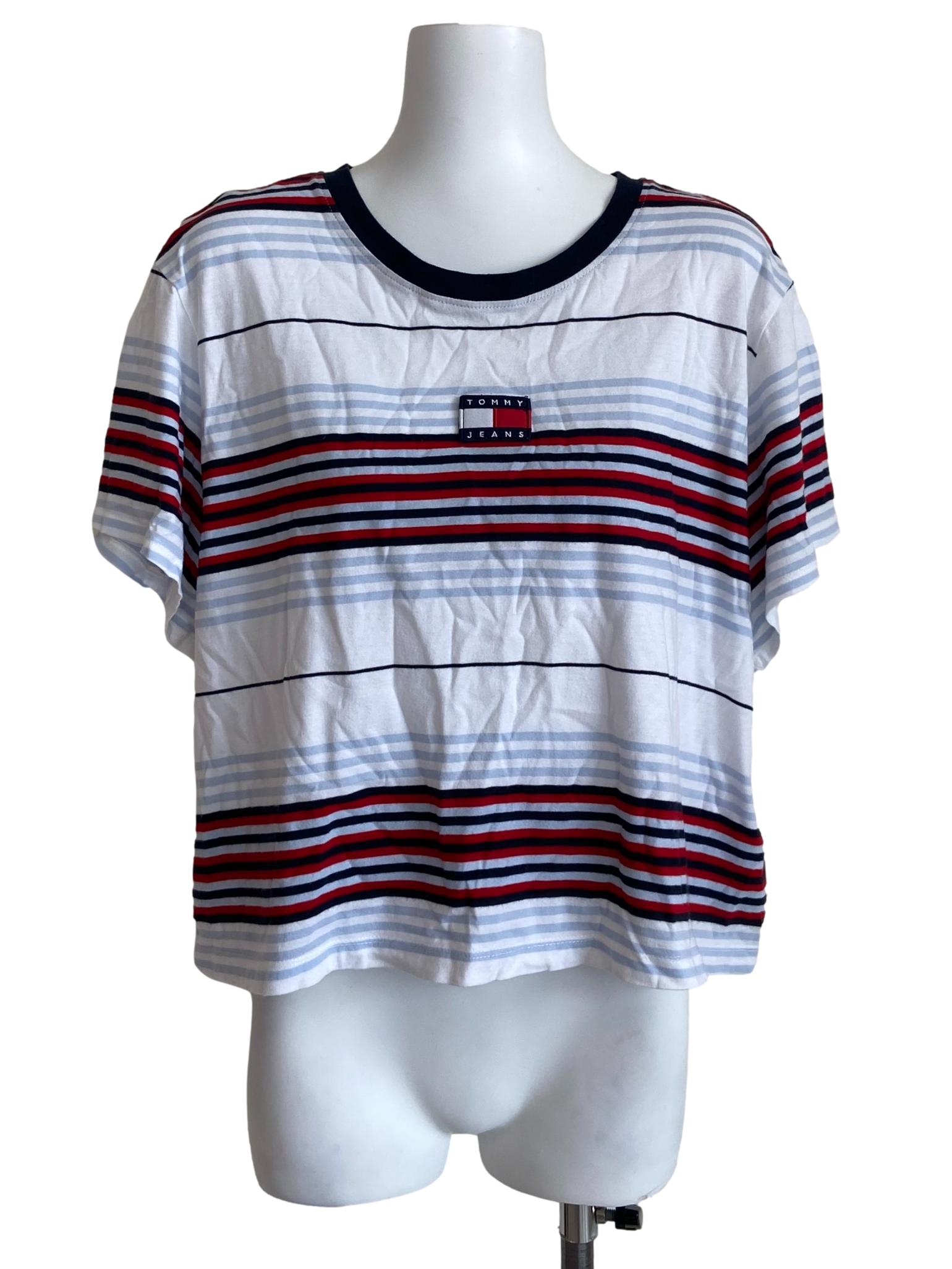 White & Red Stripe Basic Tee