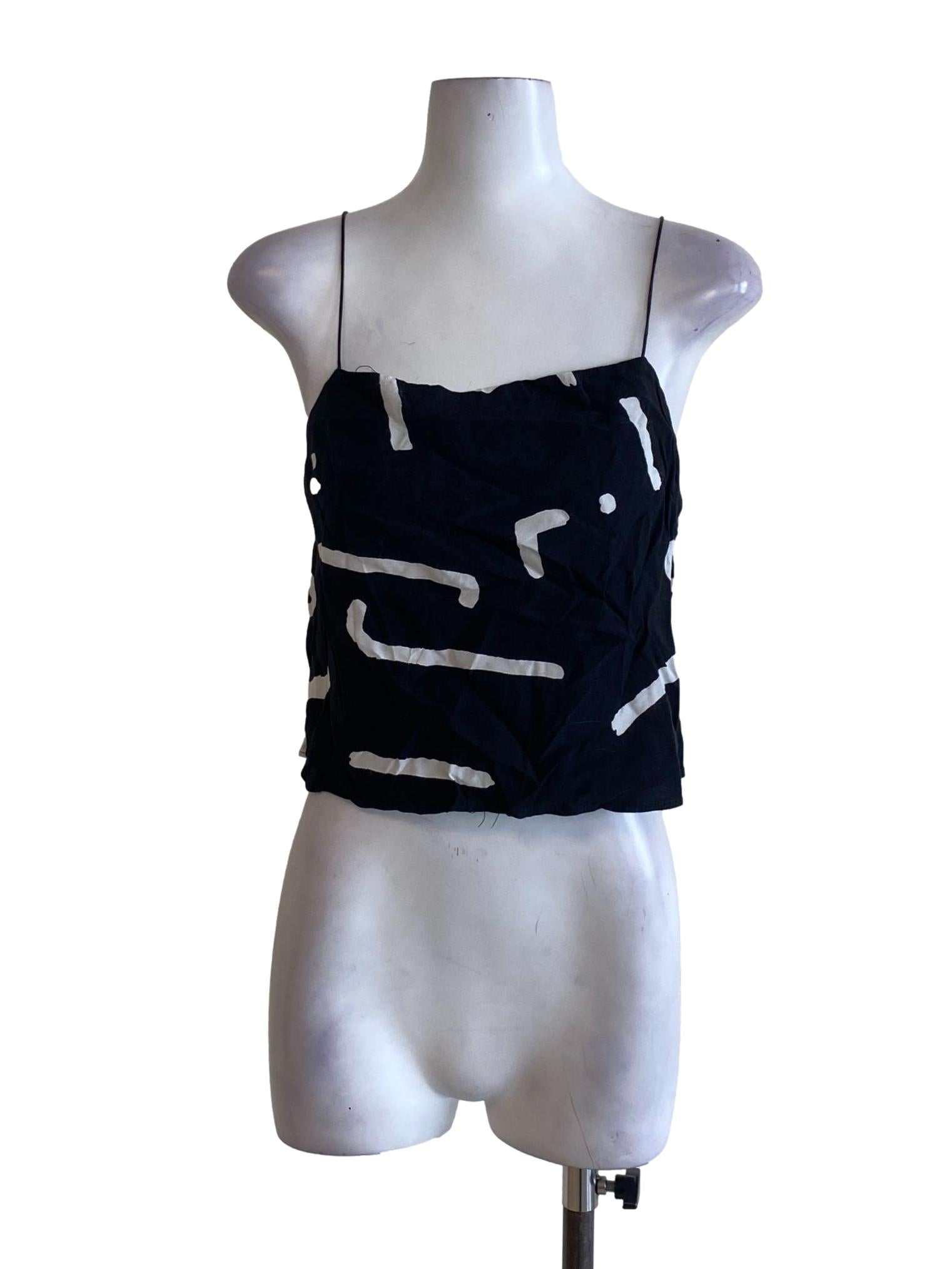 Rich Black Printed Spaghetti Strap Square Neck Top