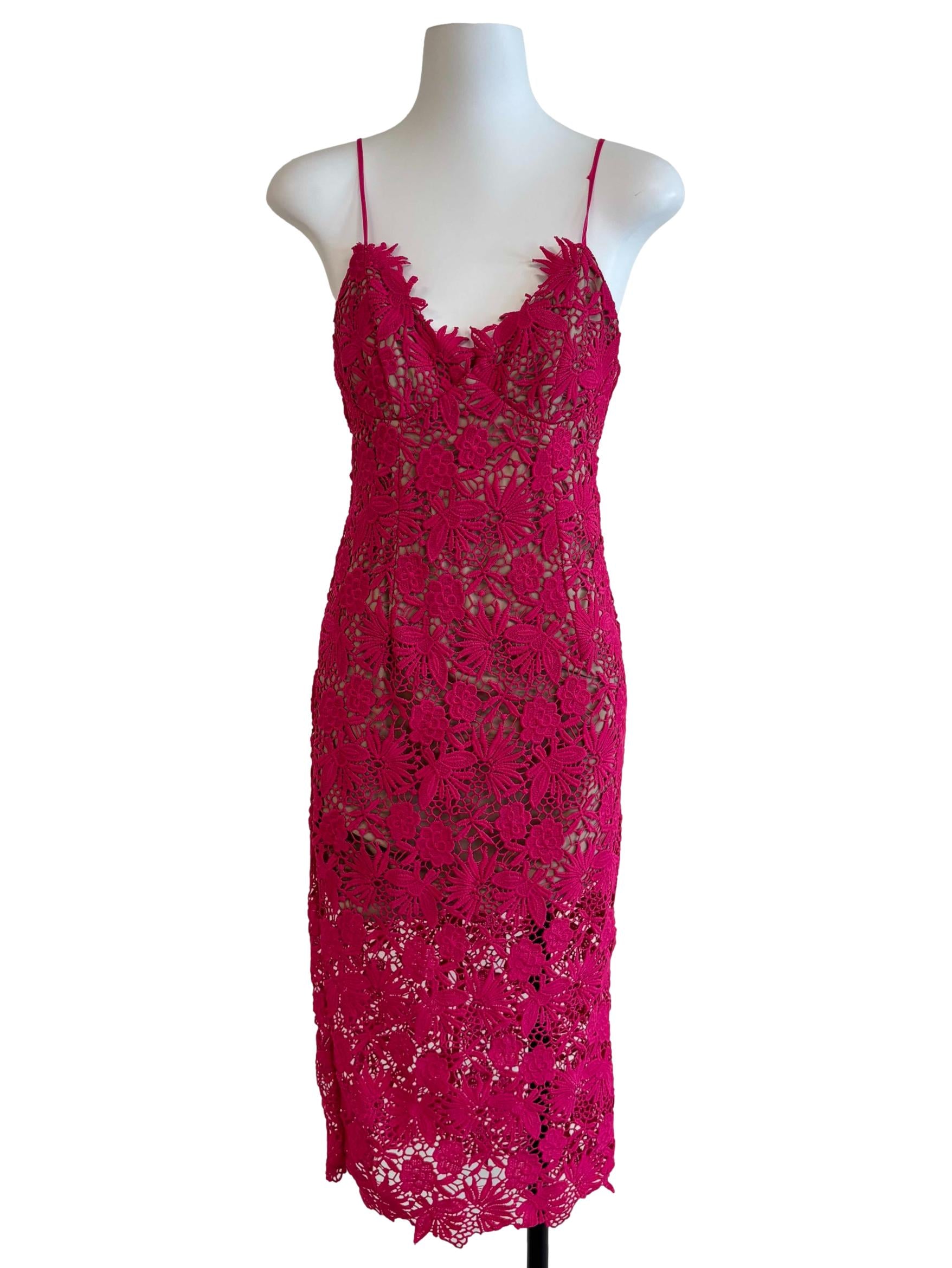 Hot Pink Spaghetti Strap Lace Dress