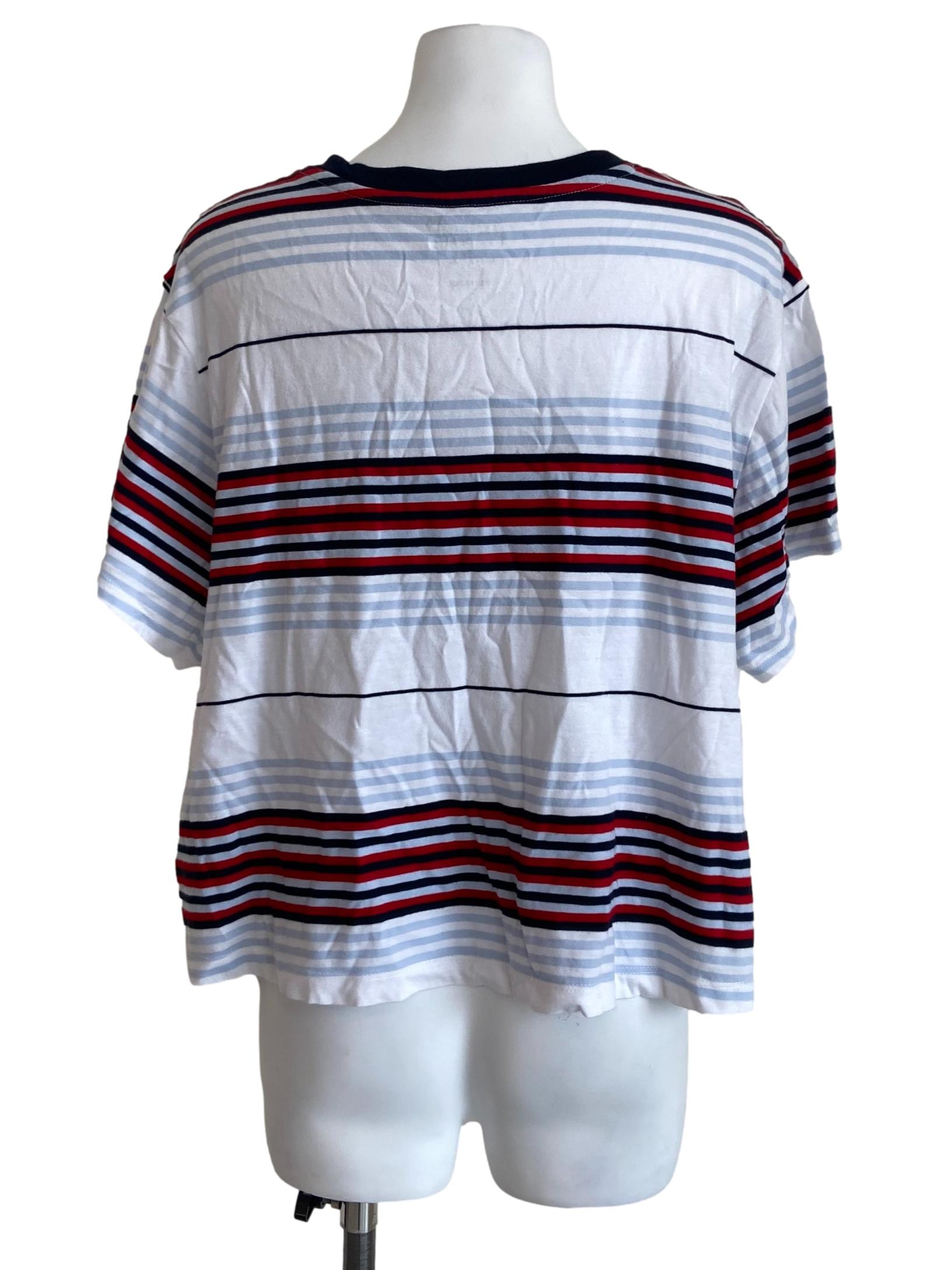White & Red Stripe Basic Tee