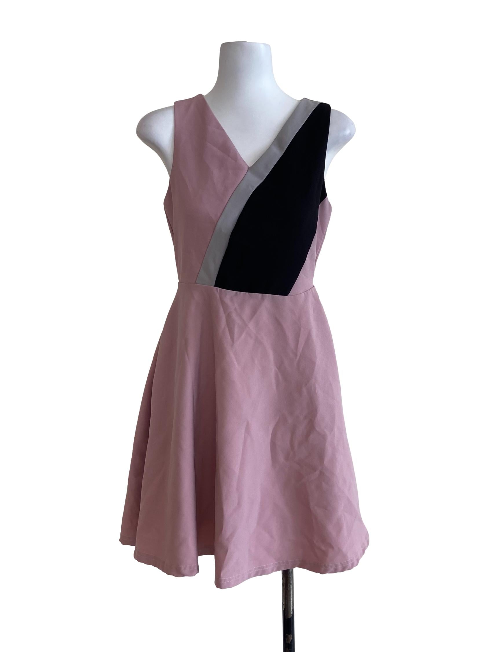 Crepe Pink Sleeveless A-Line Dress