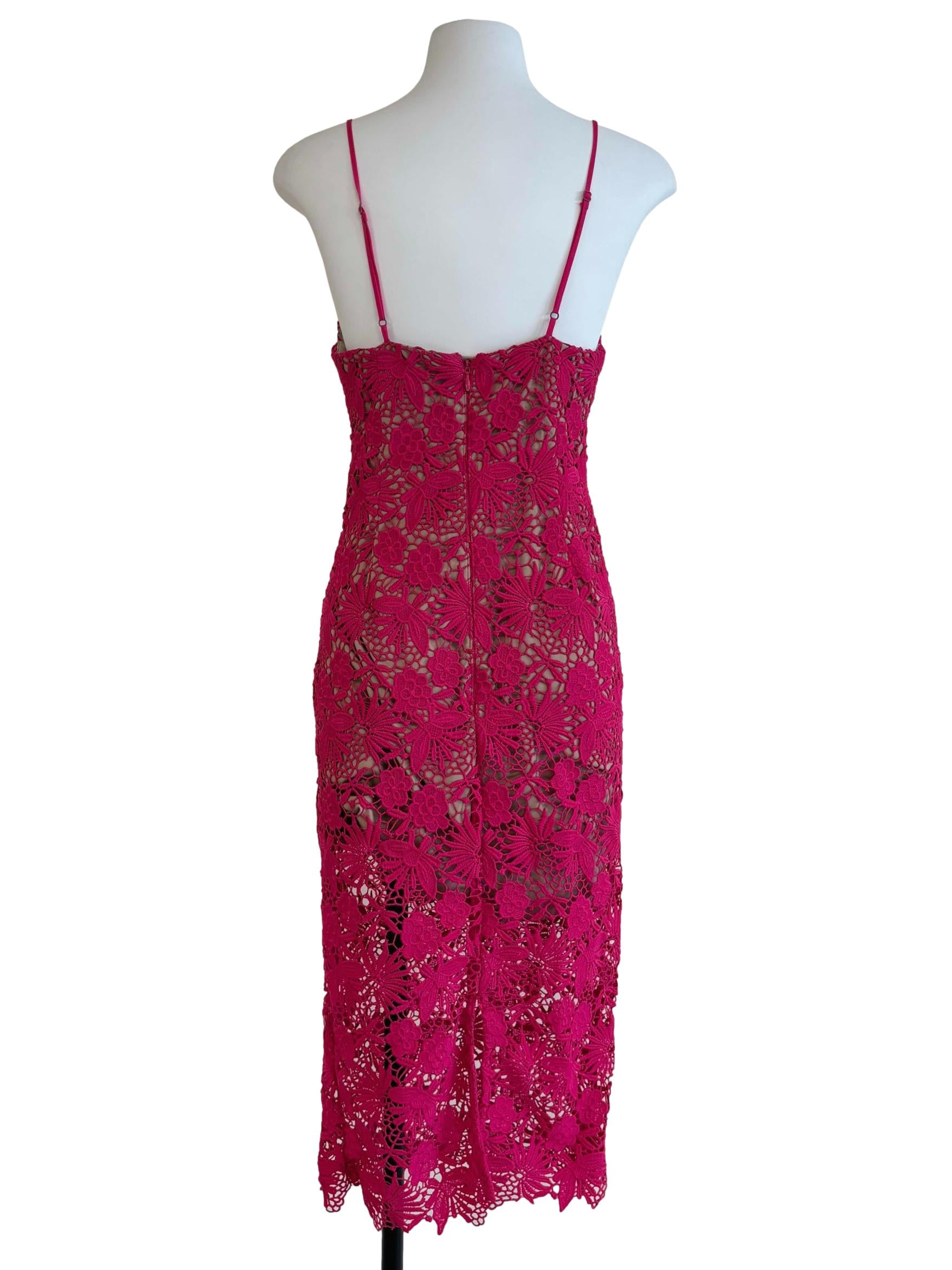 Hot Pink Spaghetti Strap Lace Dress