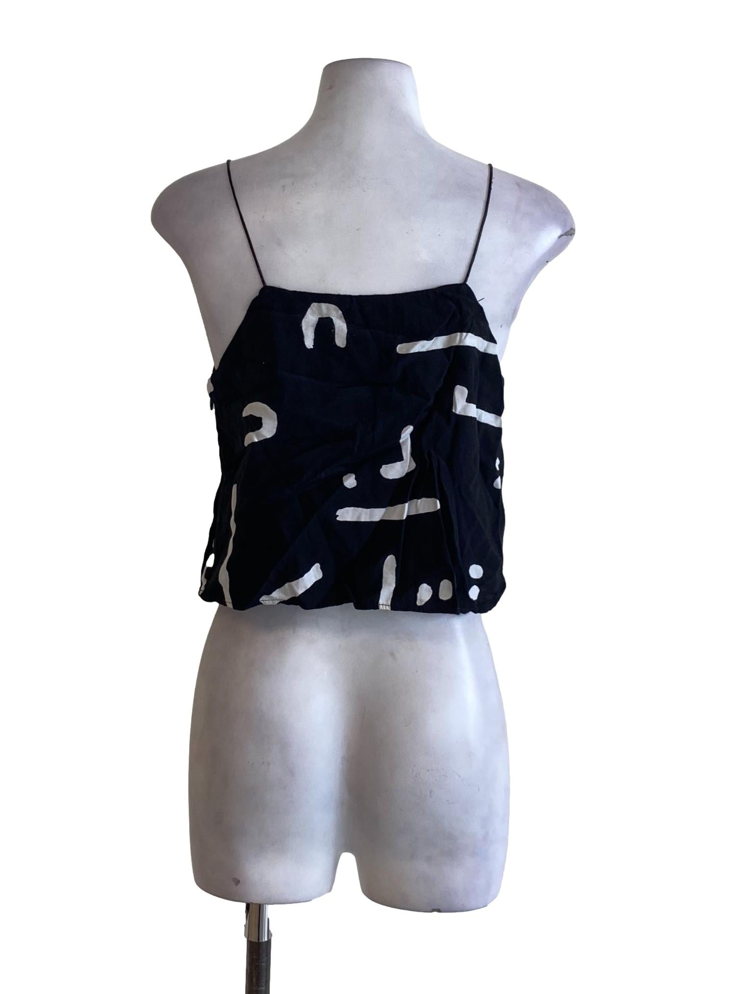 Rich Black Printed Spaghetti Strap Square Neck Top