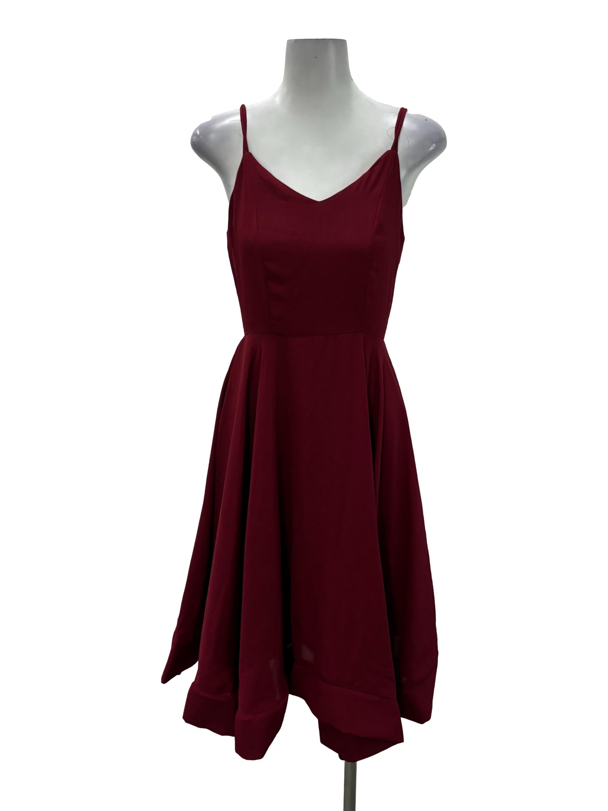 Maroon V-Neck Sleeveless Midi Skater Dress