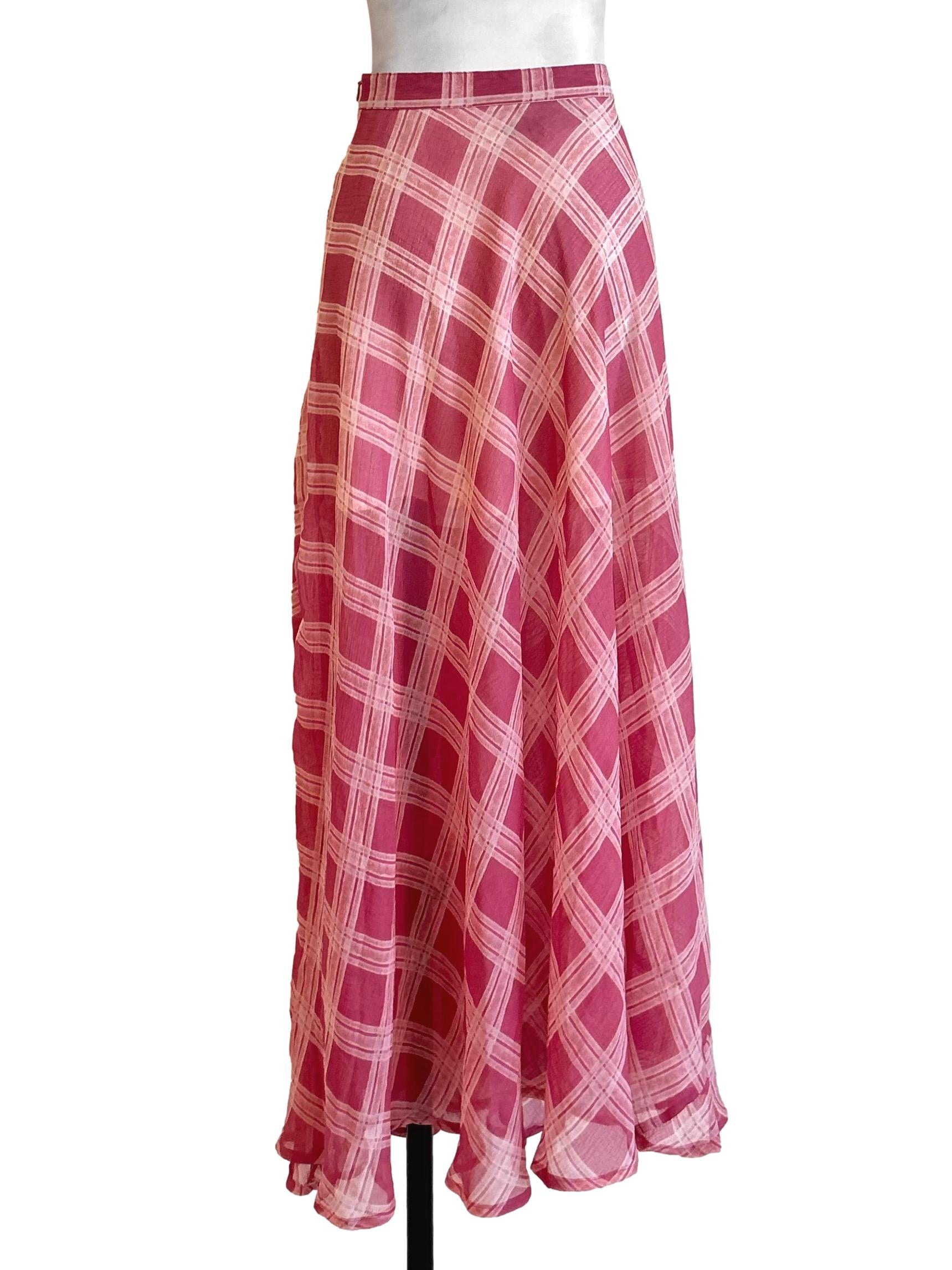 Pink White Plaid High Waist Skirt
