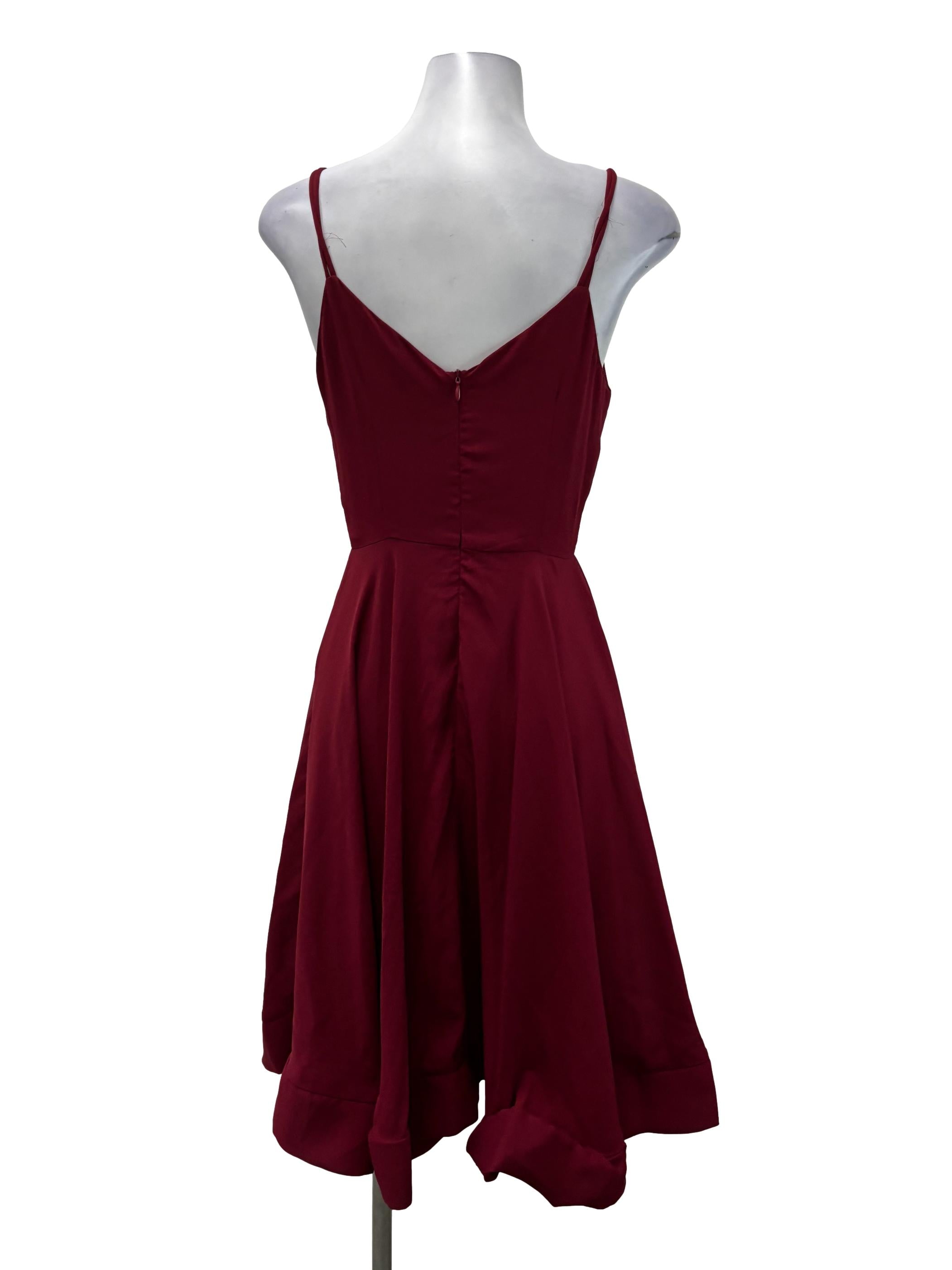 Maroon V-Neck Sleeveless Midi Skater Dress