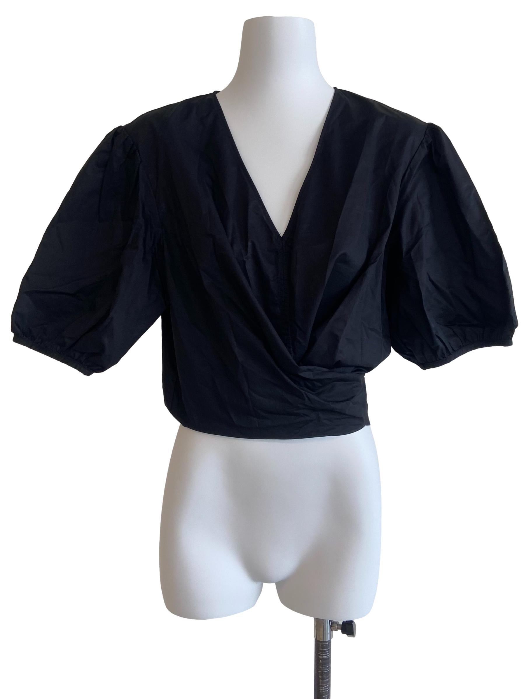 Black Cotton Wrap Top OSN