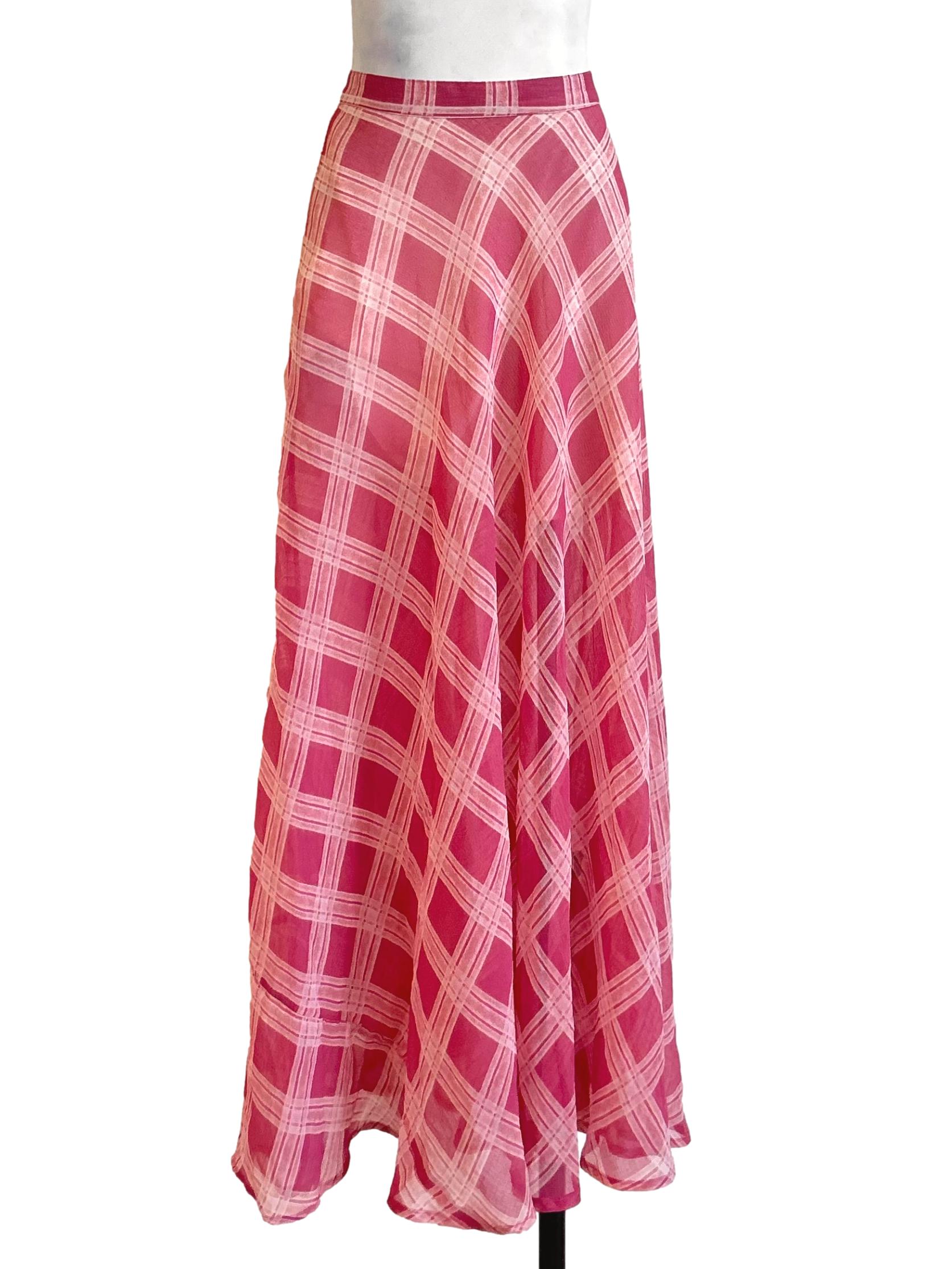 Pink White Plaid High Waist Skirt