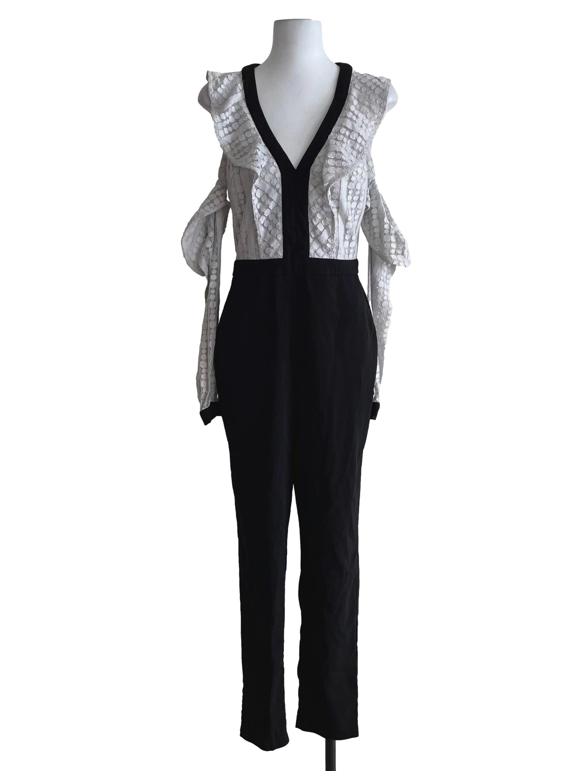 Black And White Lace Off Shoulder Jumpsuit
