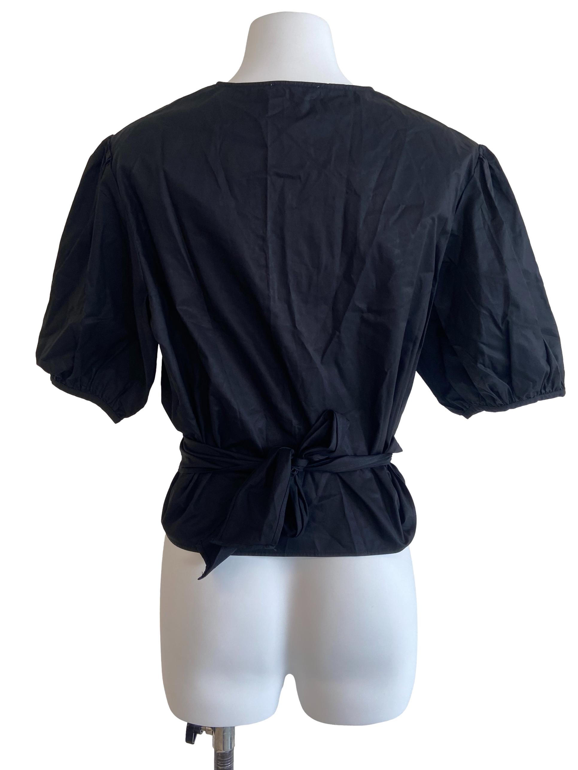 Black Cotton Wrap Top OSN