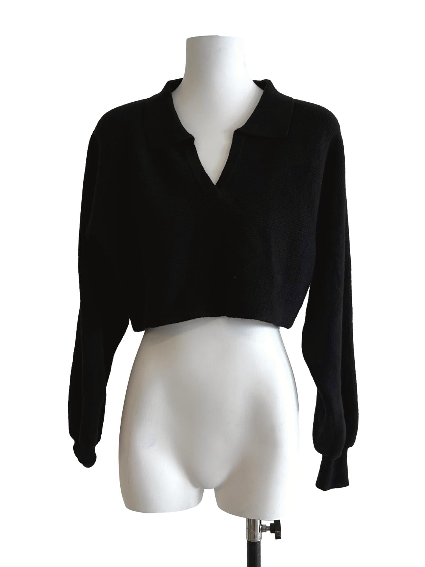 Jet Black Rib Knit Crop Top