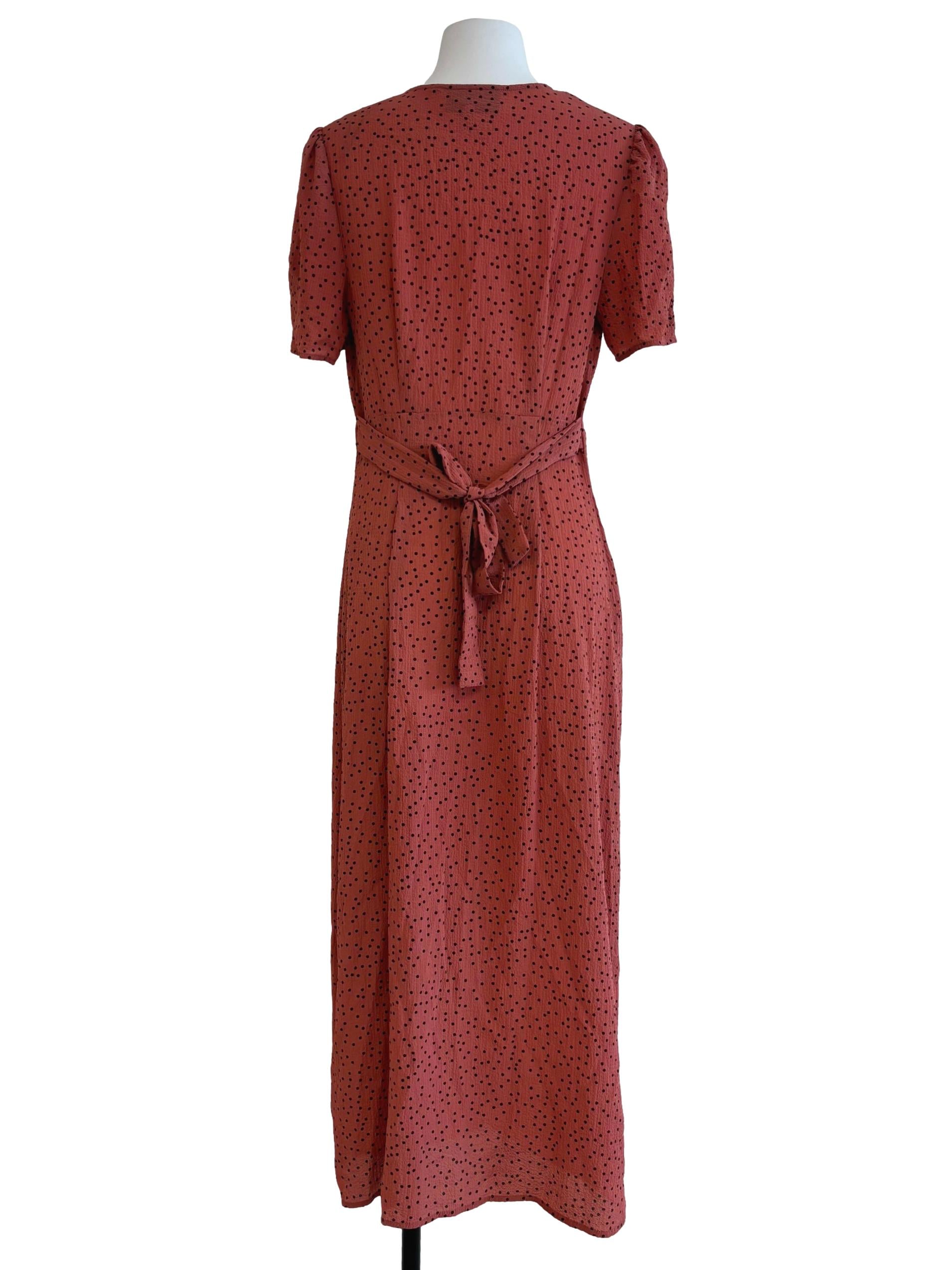 Coral Orange Polka Dot Buttoned Dress