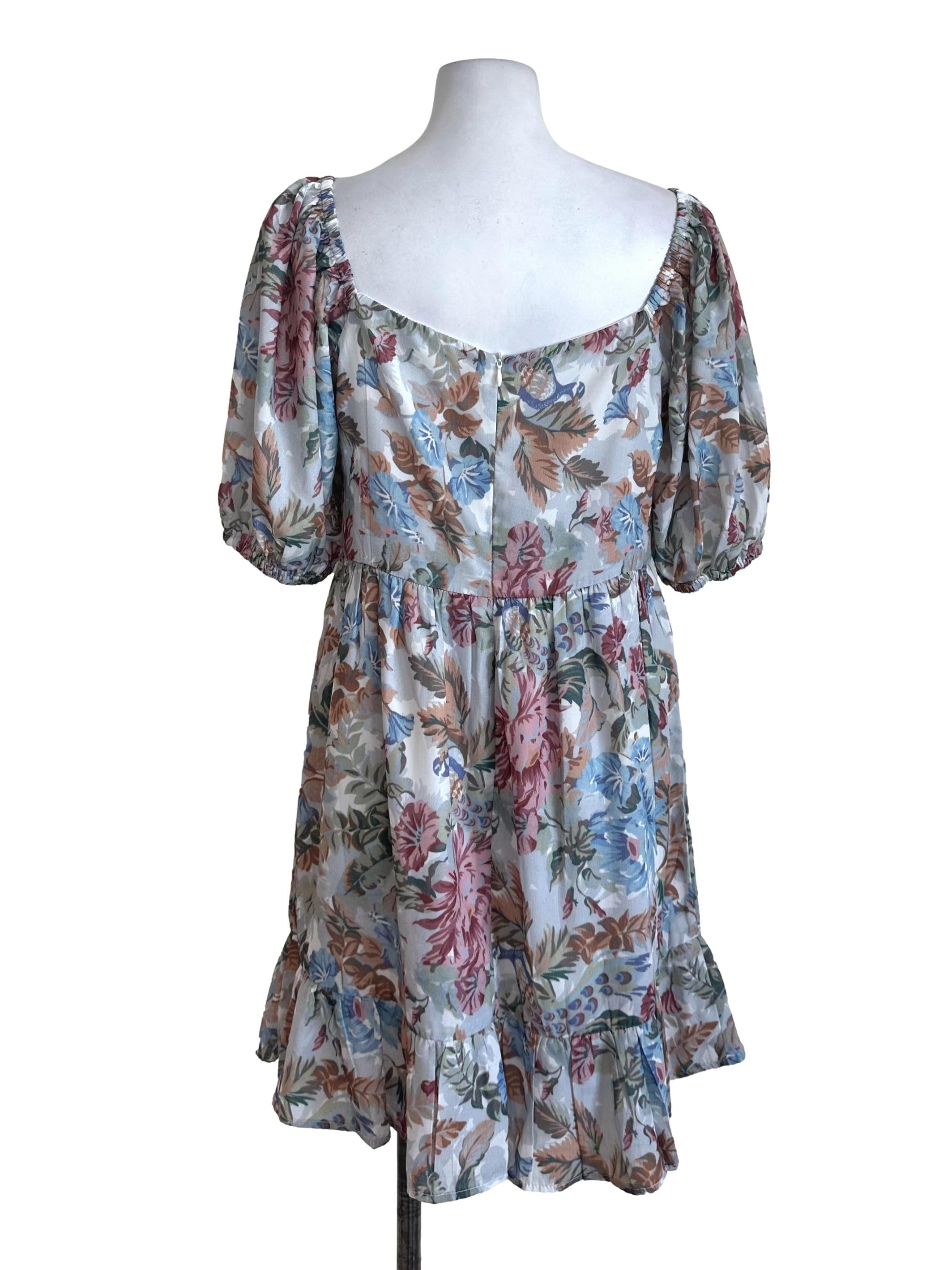 Light Grey Pattern Ruffle Dress