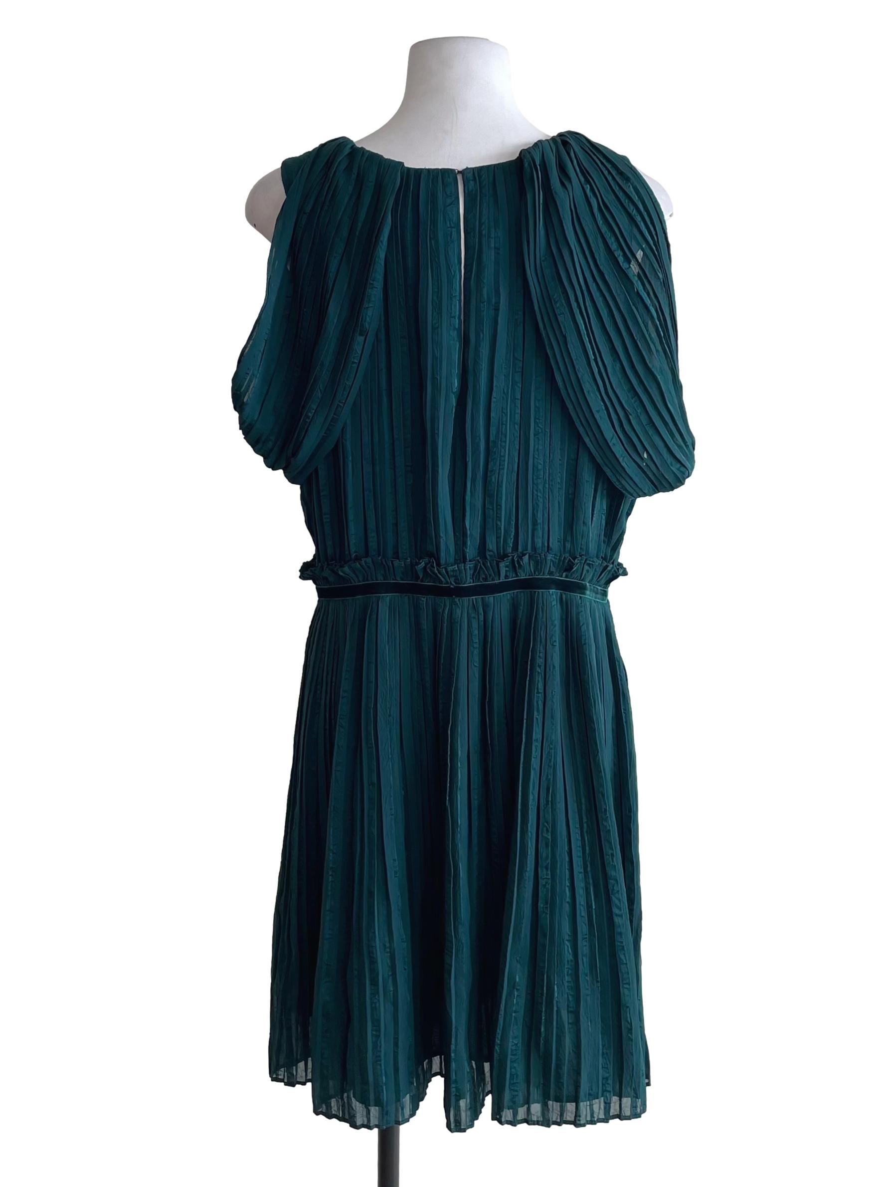 Peacock Blue Accordion Off Shoulder Dress