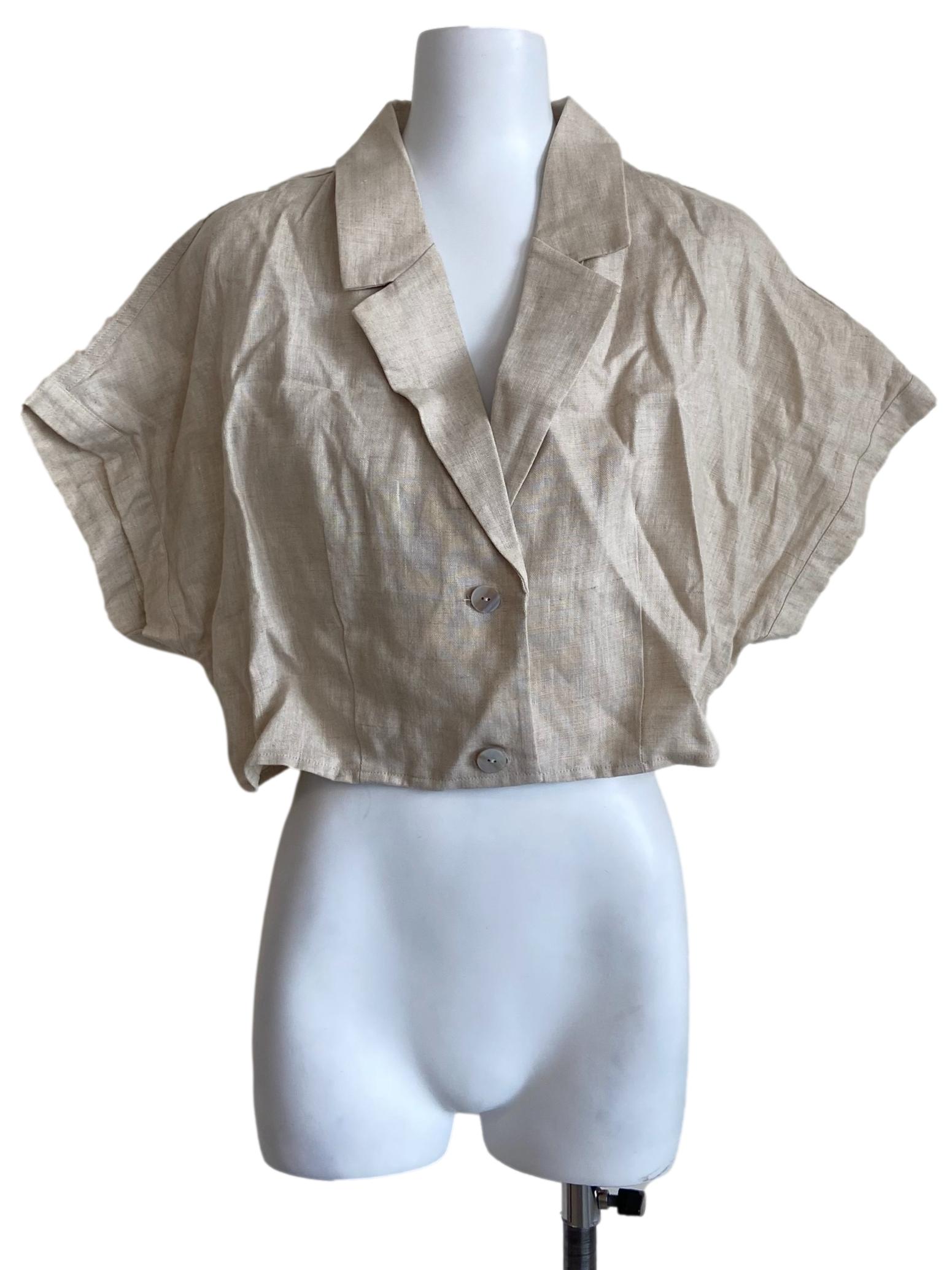 Linen Crop Collared Top OSN