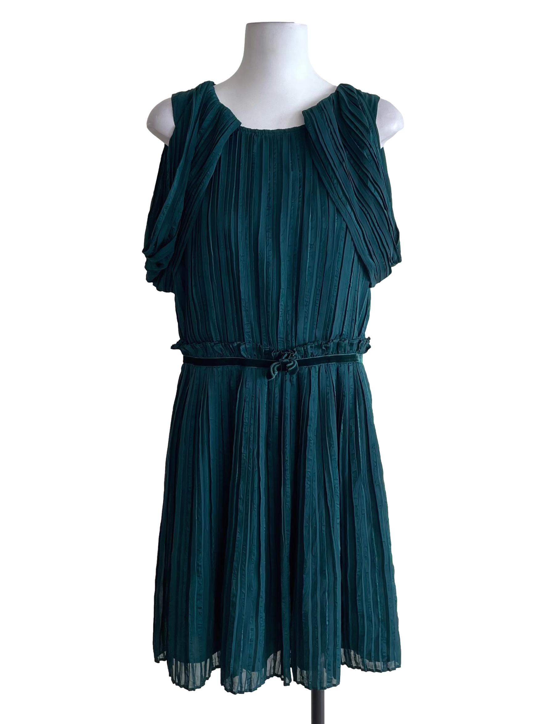 Peacock Blue Accordion Off Shoulder Dress