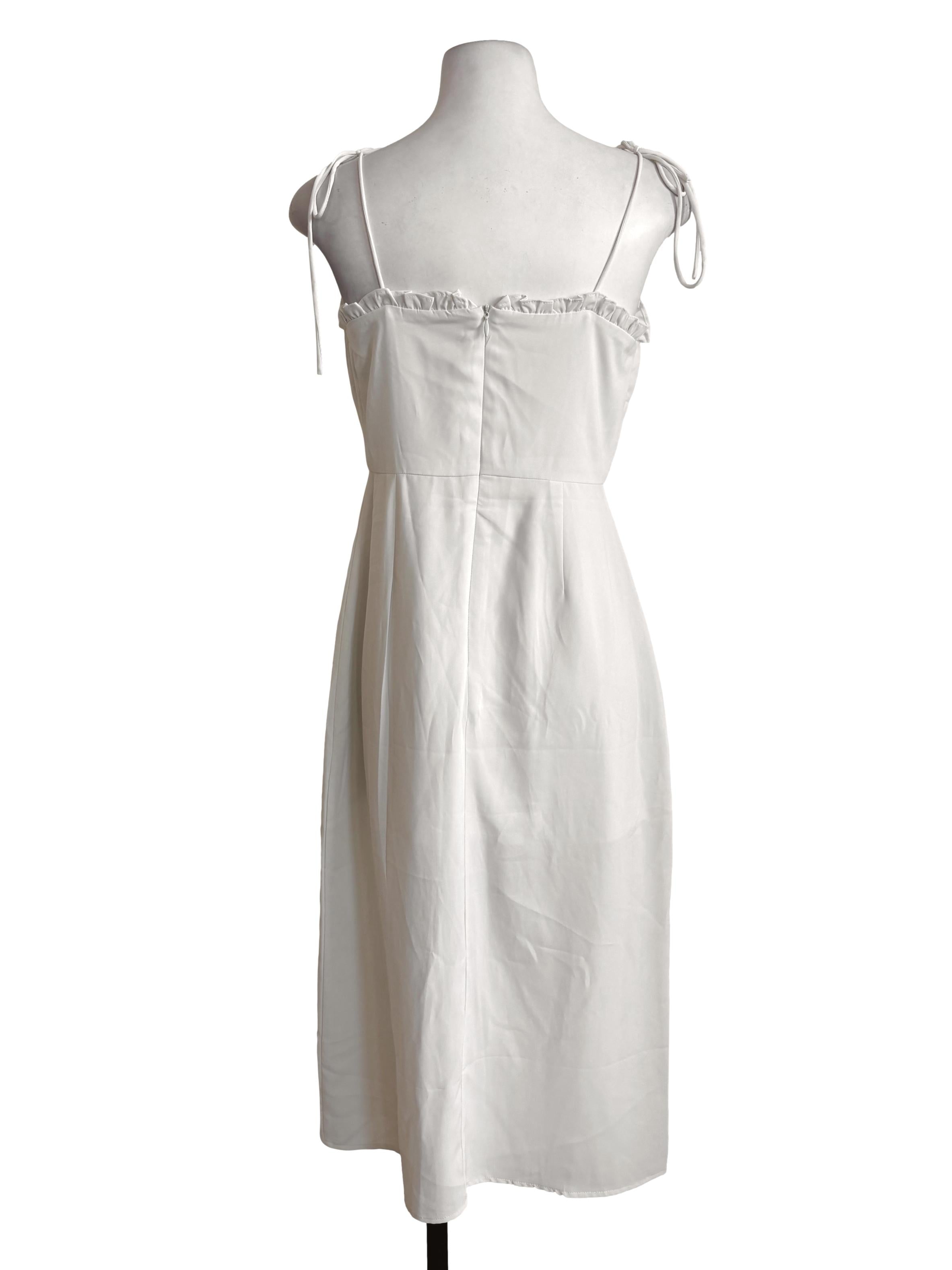 White Sweetheart Neckline Ruffle Dress
