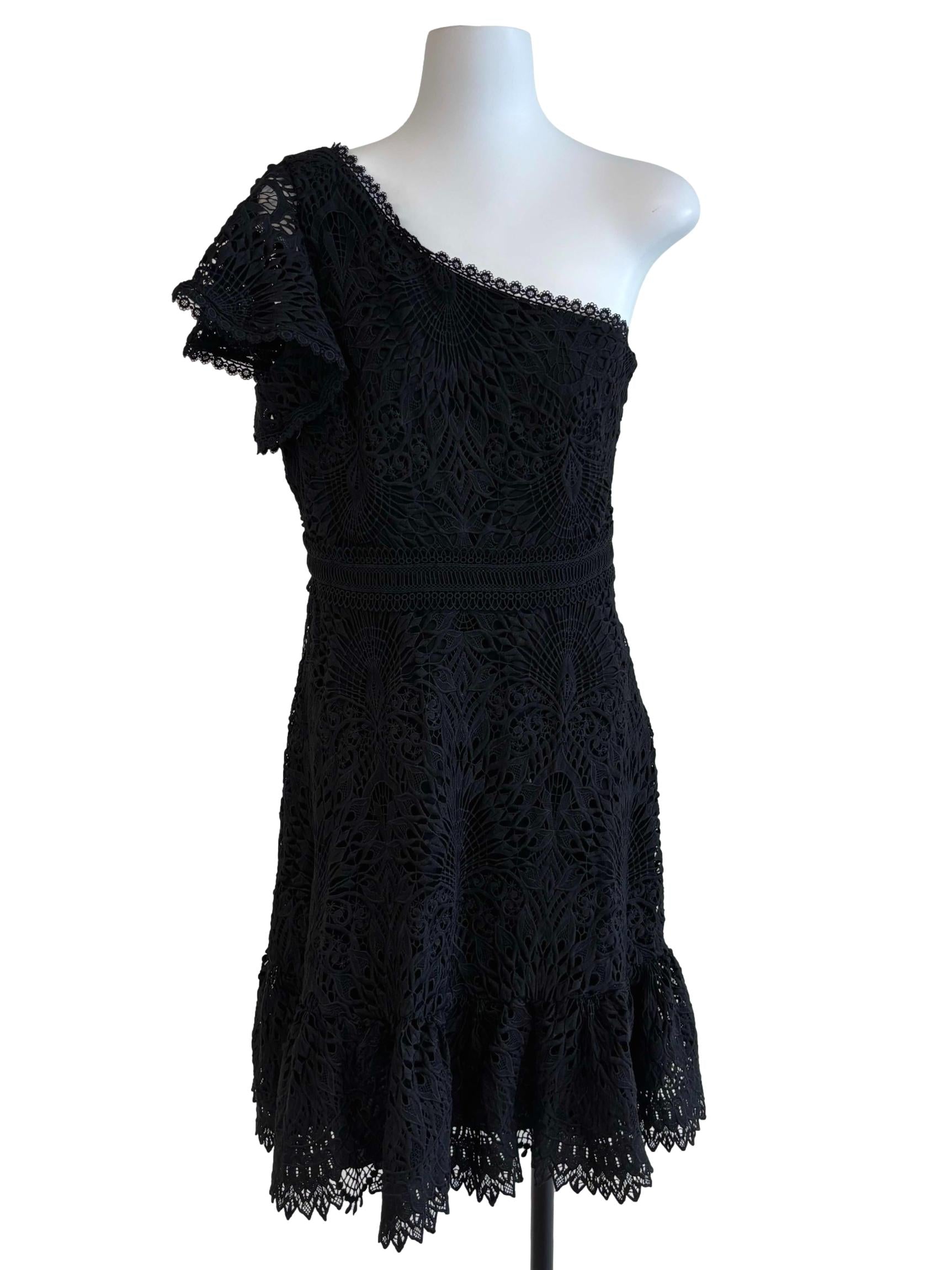 Onyx Black One Shoulder Lace Dress