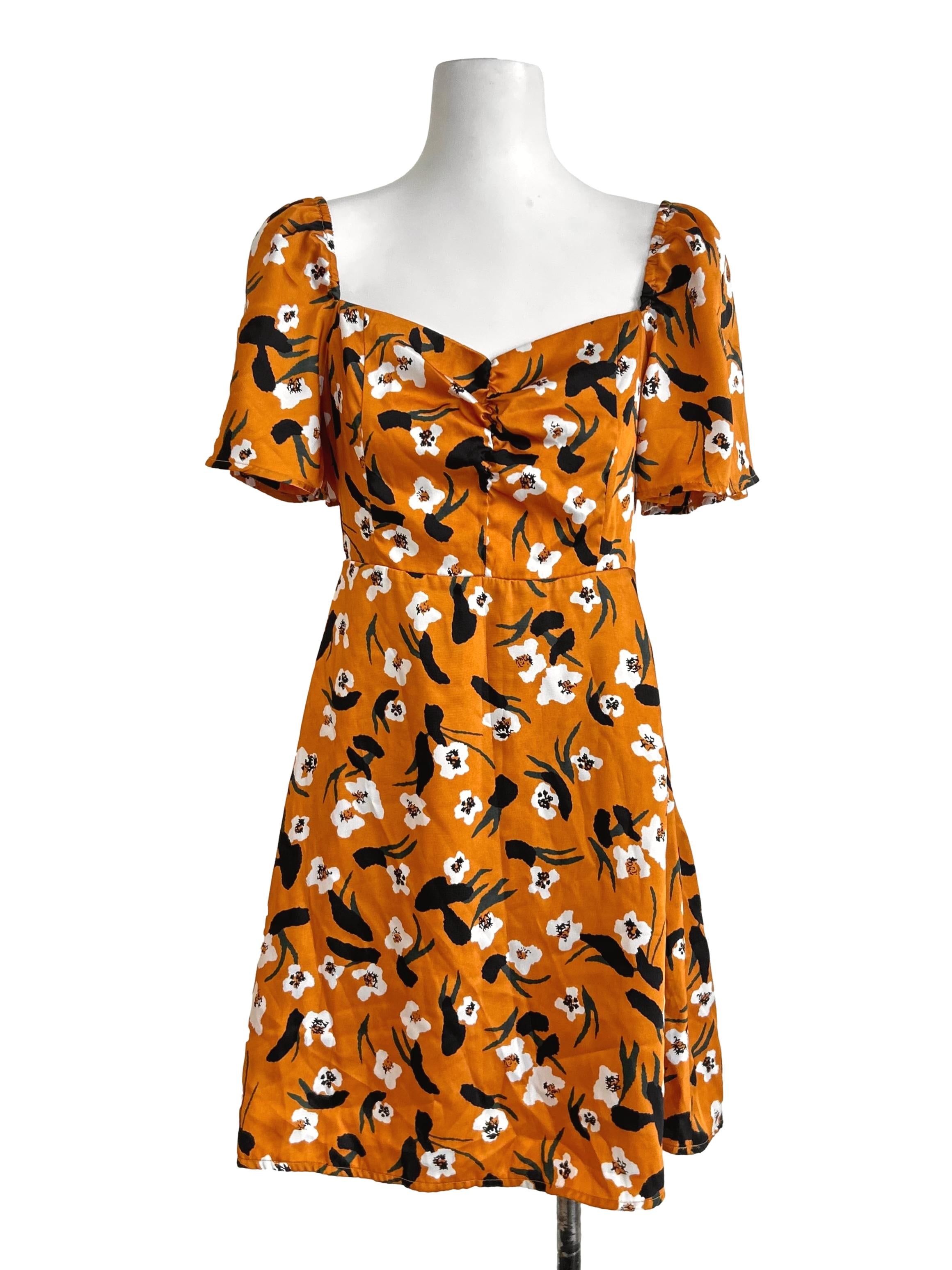 Mustard Yellow Puff Sleeve Floral Dress