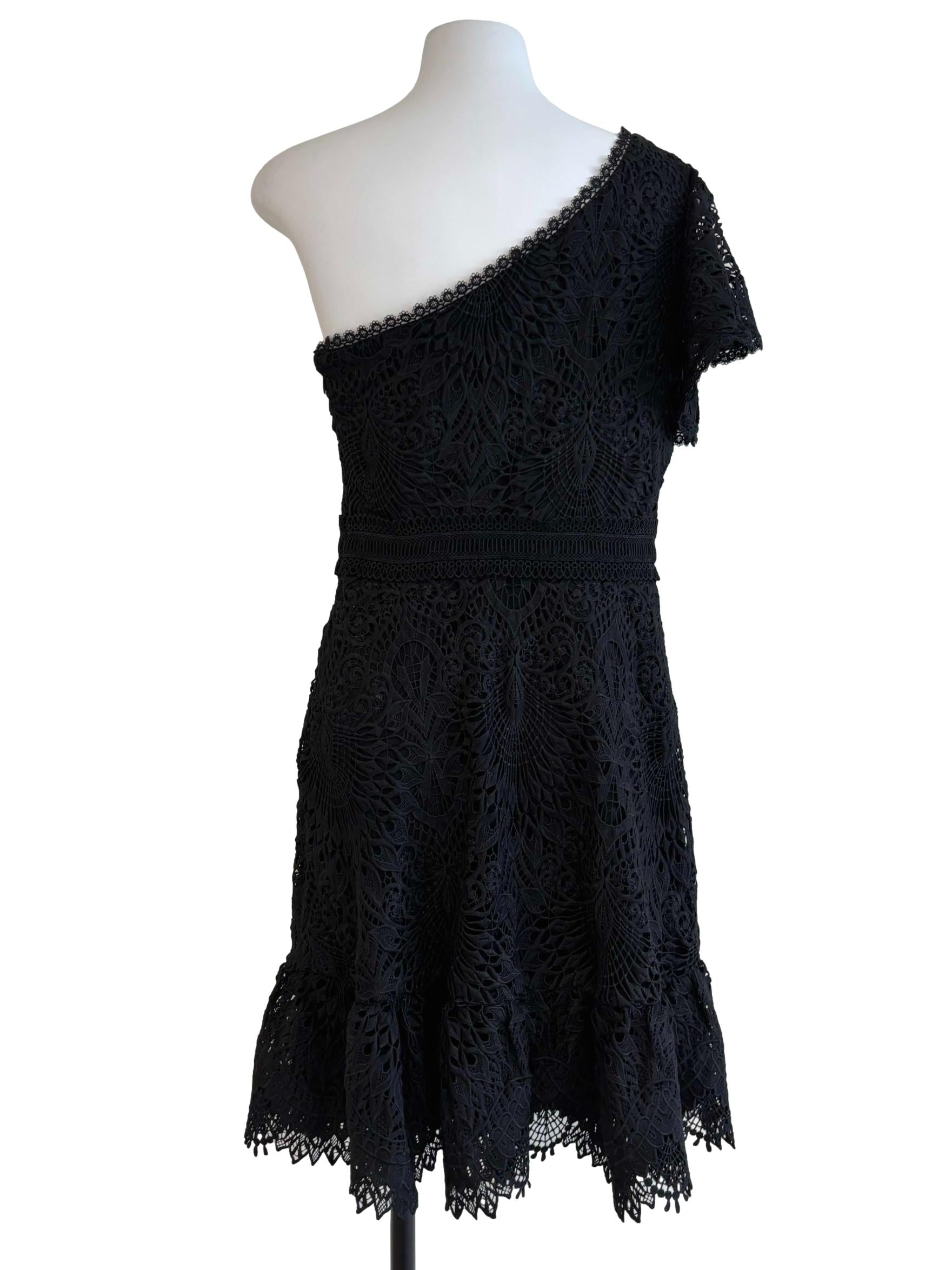 Onyx Black One Shoulder Lace Dress