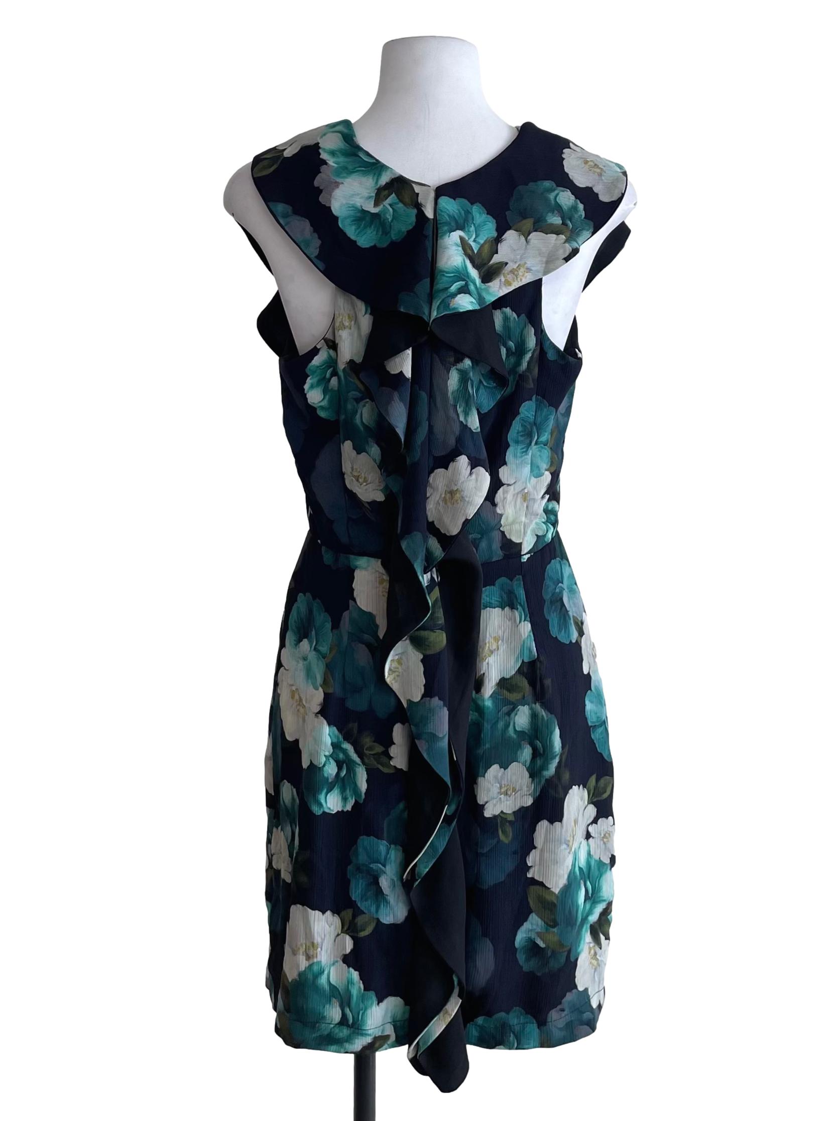 Navy Blue Floral Cascade Trace Dress