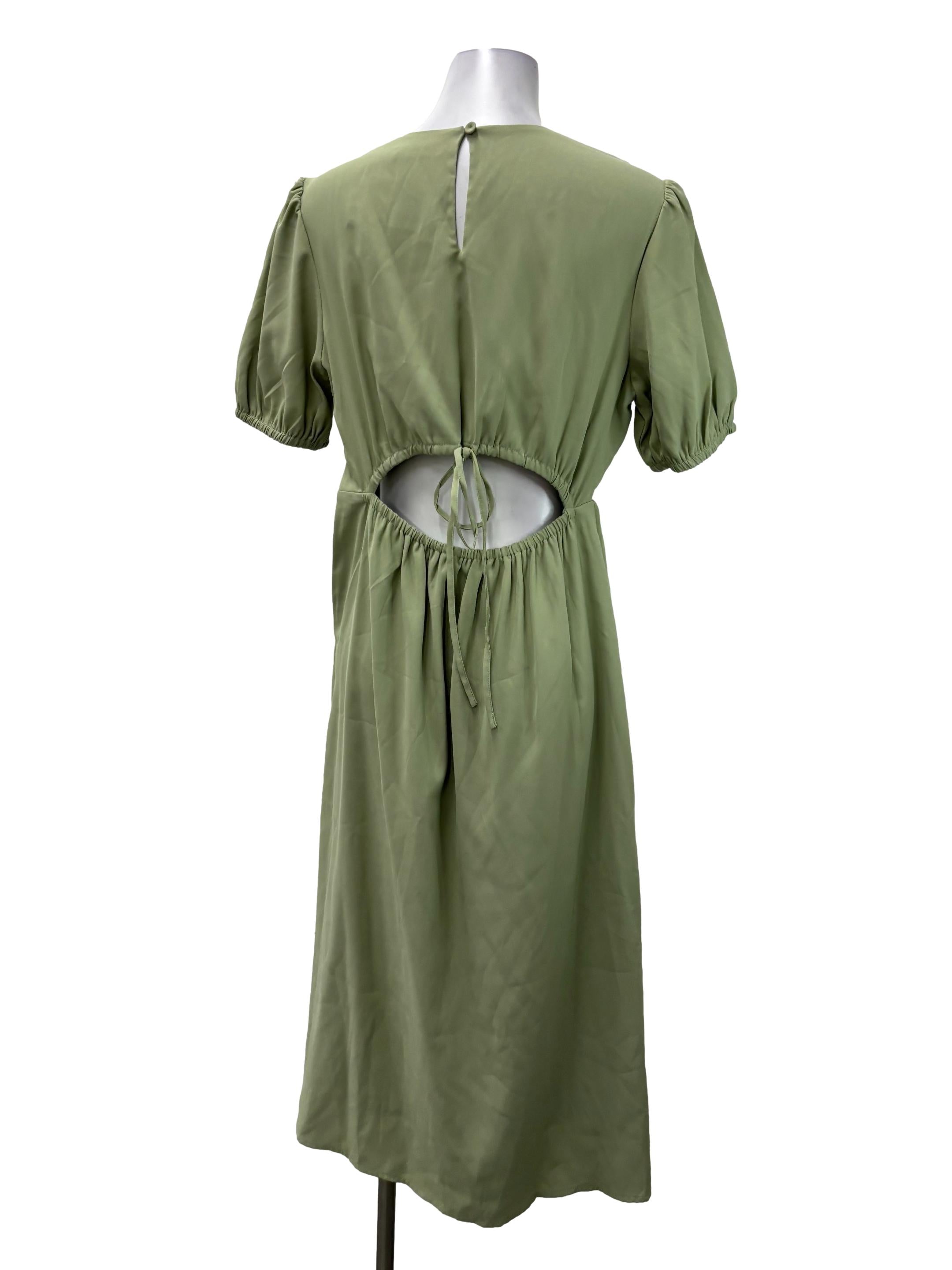 Sage Green Roundneck Puff Midi Dress TCL