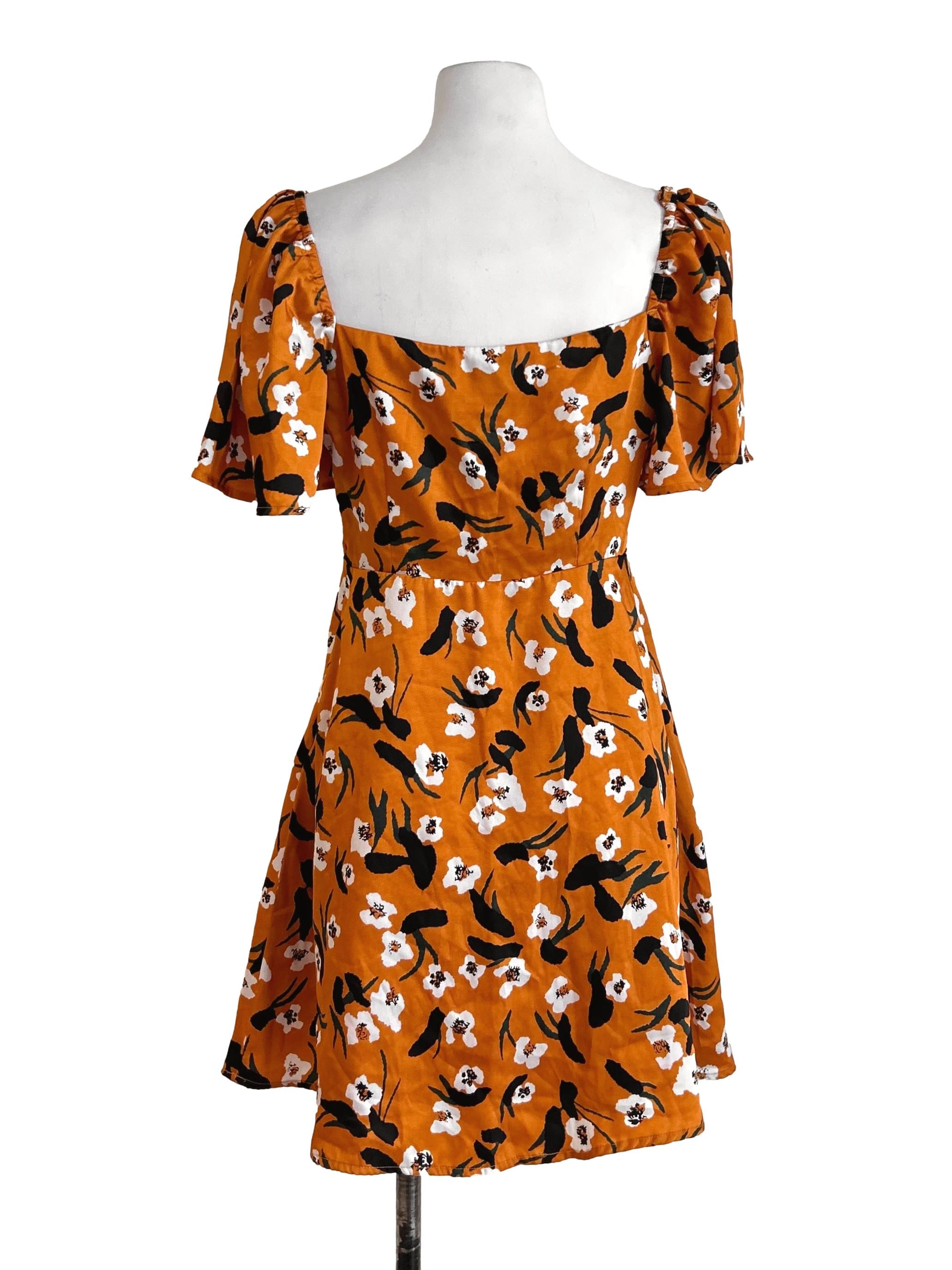 Mustard Yellow Puff Sleeve Floral Dress
