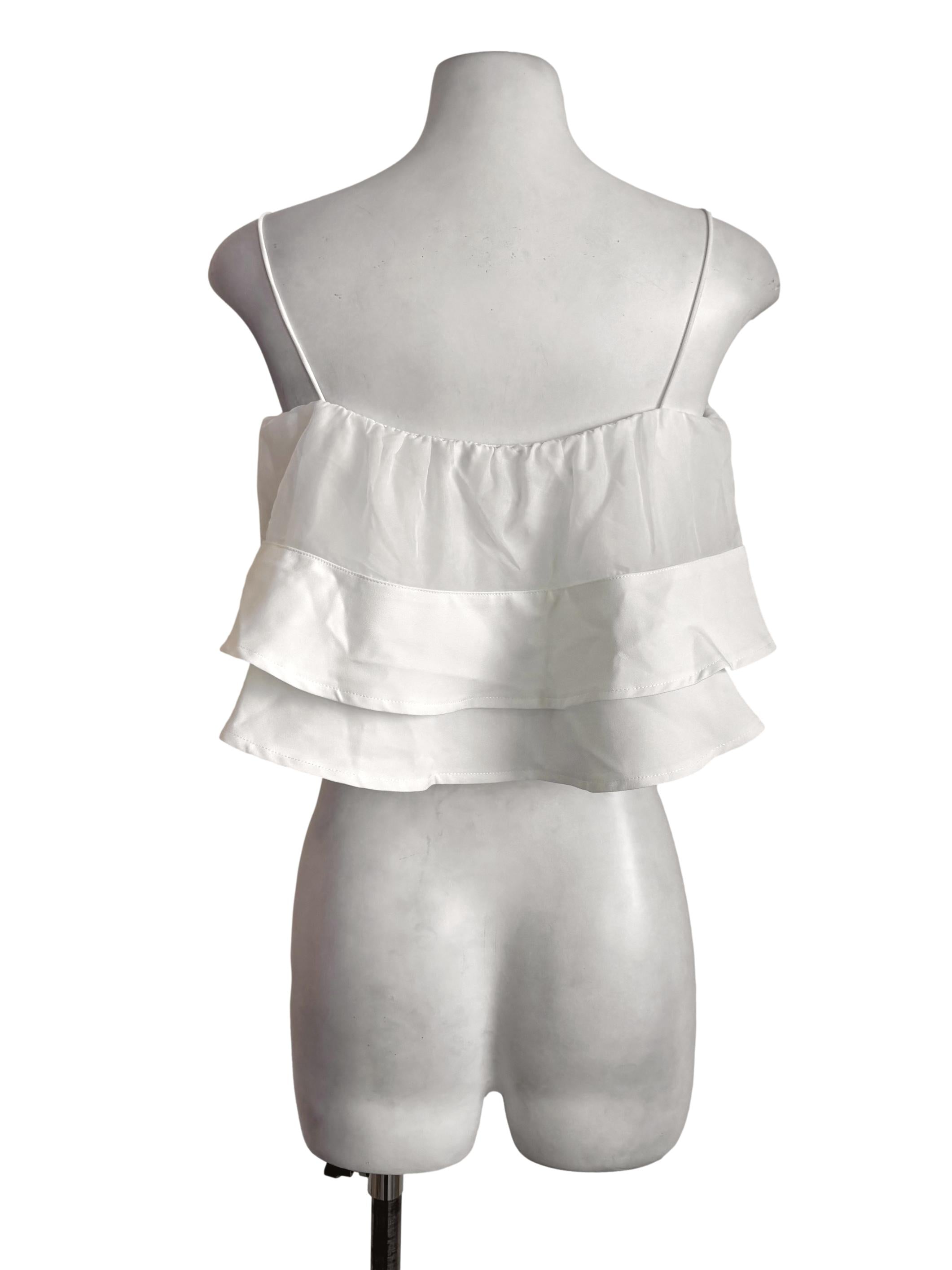 White Padded Sheer Ruffle Top