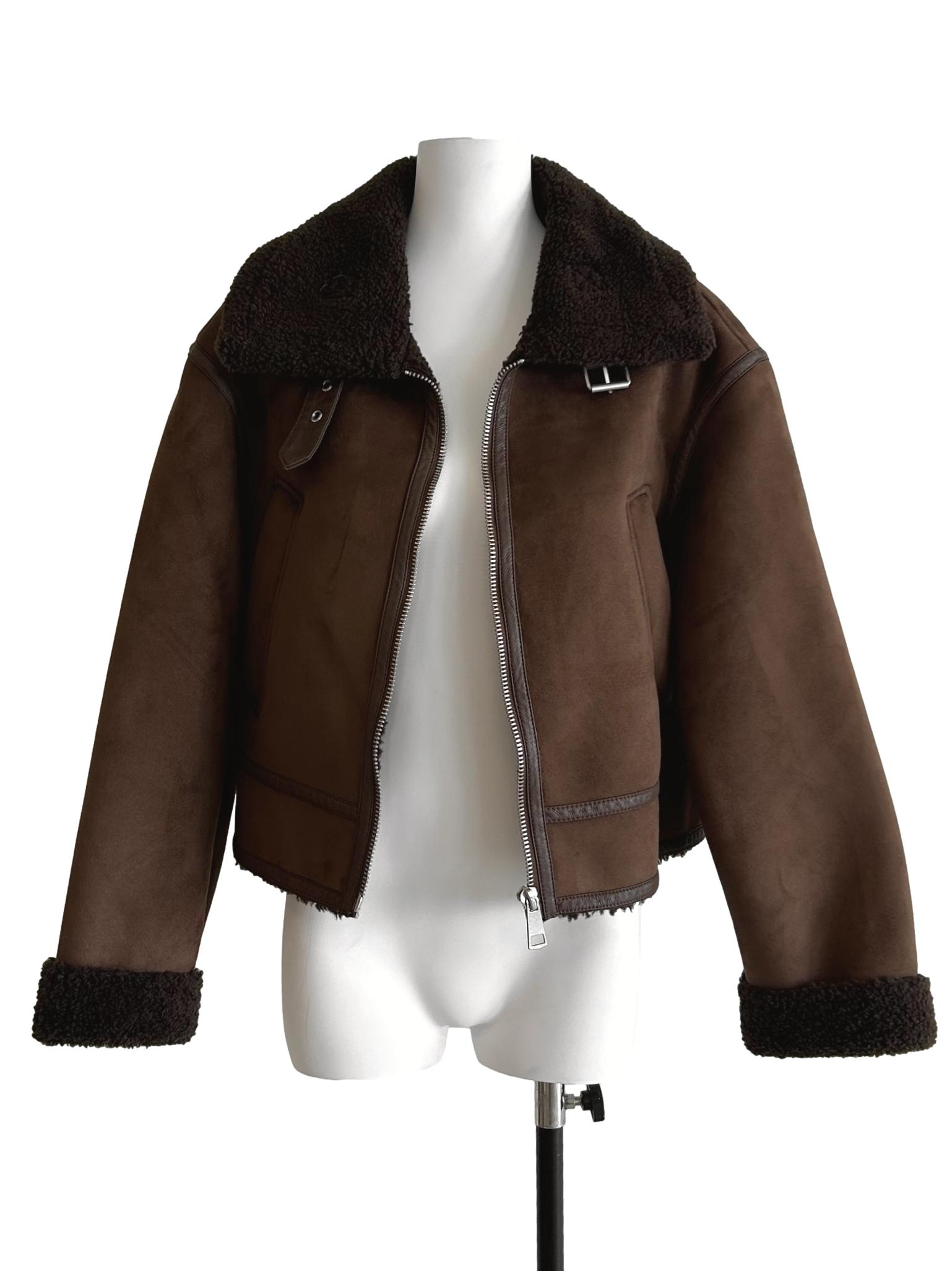 Brown Shearling Biker Jacket