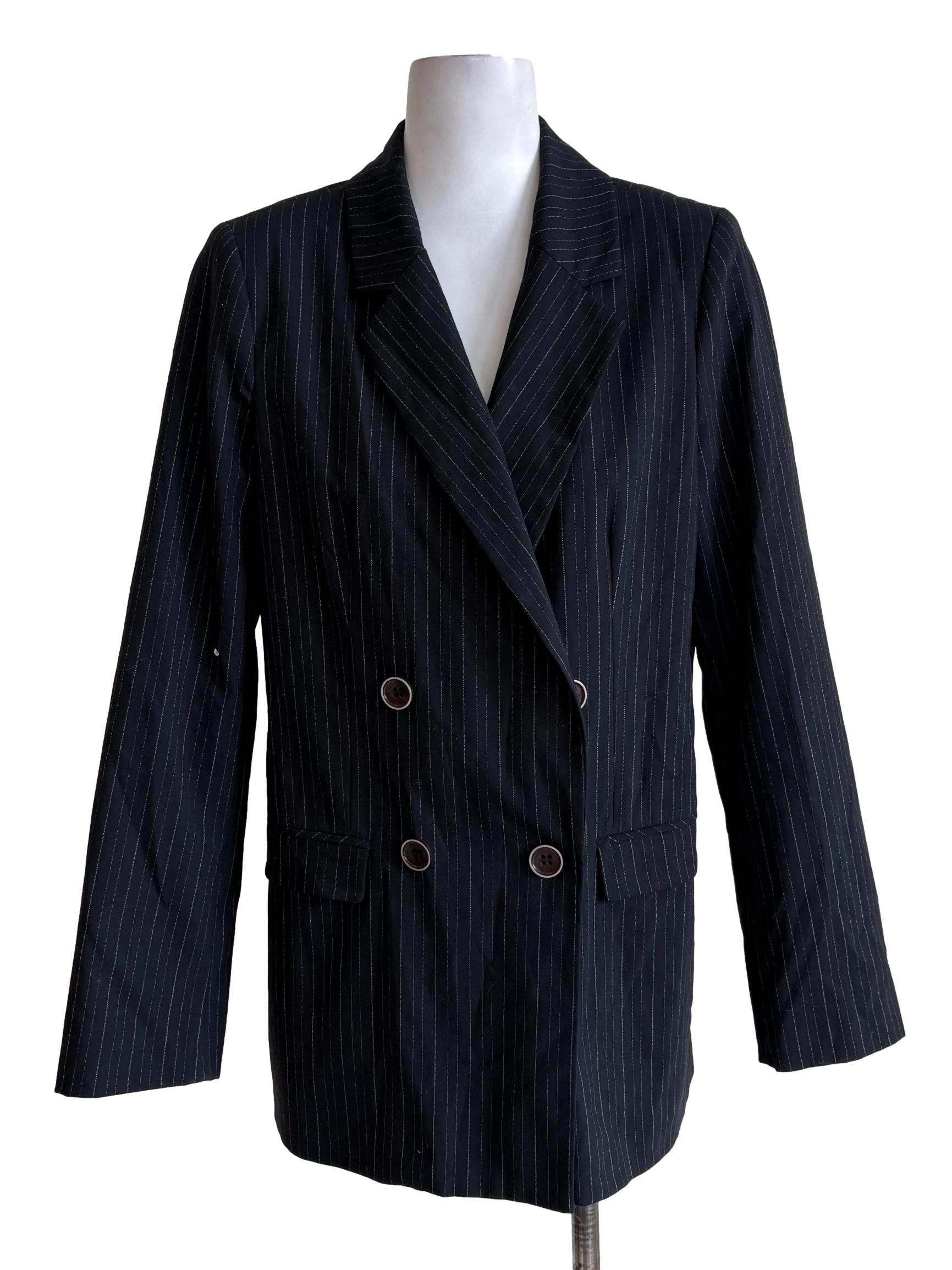 Indigo Blue Stripes Double Breasted Blazer