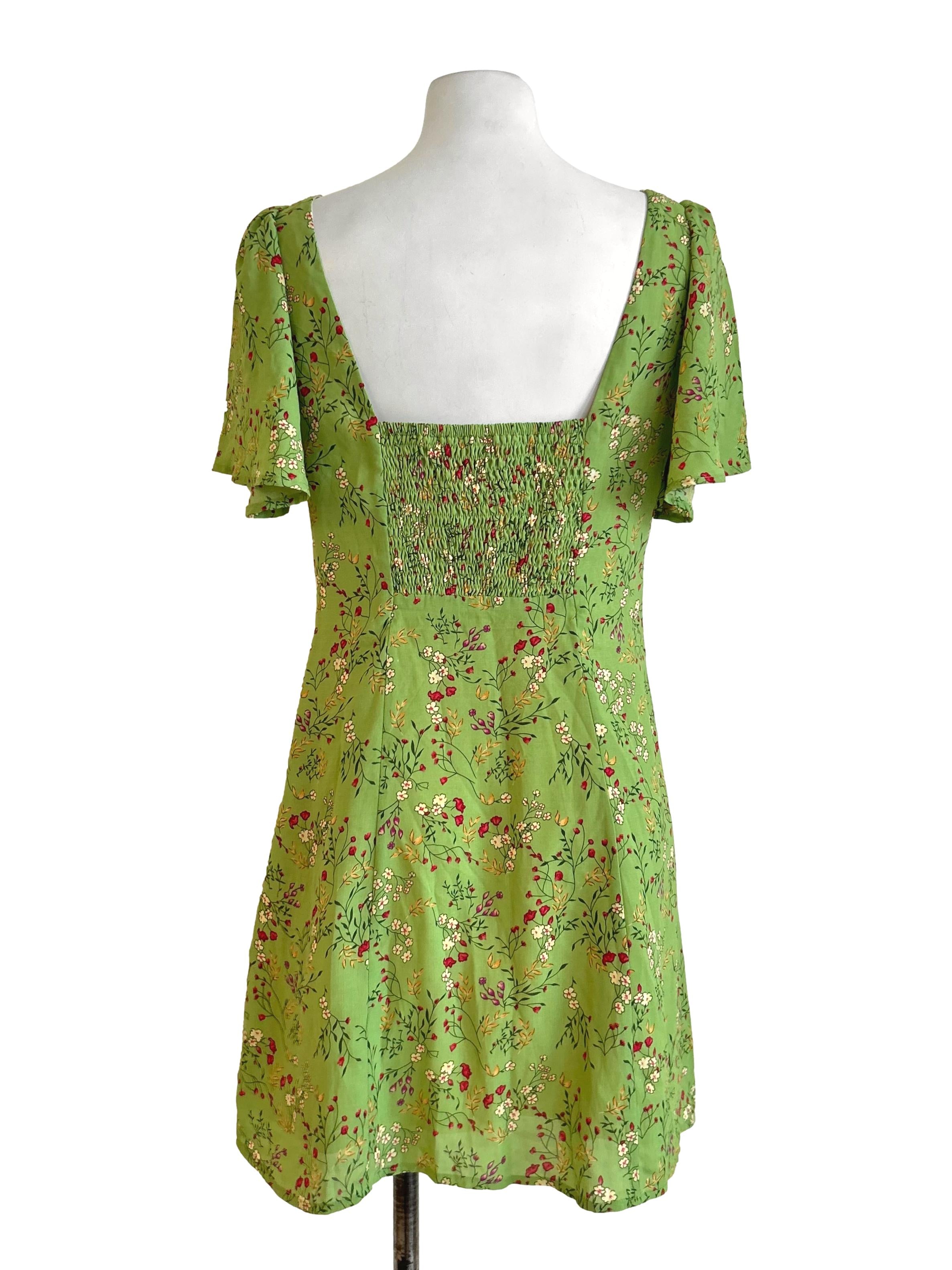 Green Puff Sleeve Dainty Floral Dress