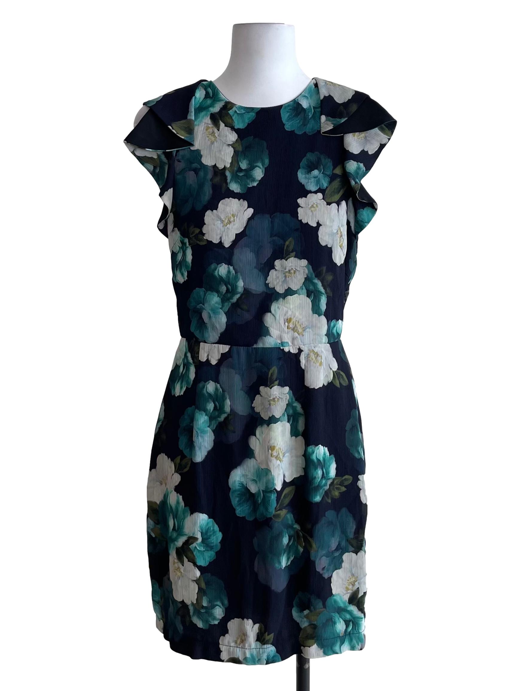 Navy Blue Floral Cascade Trace Dress