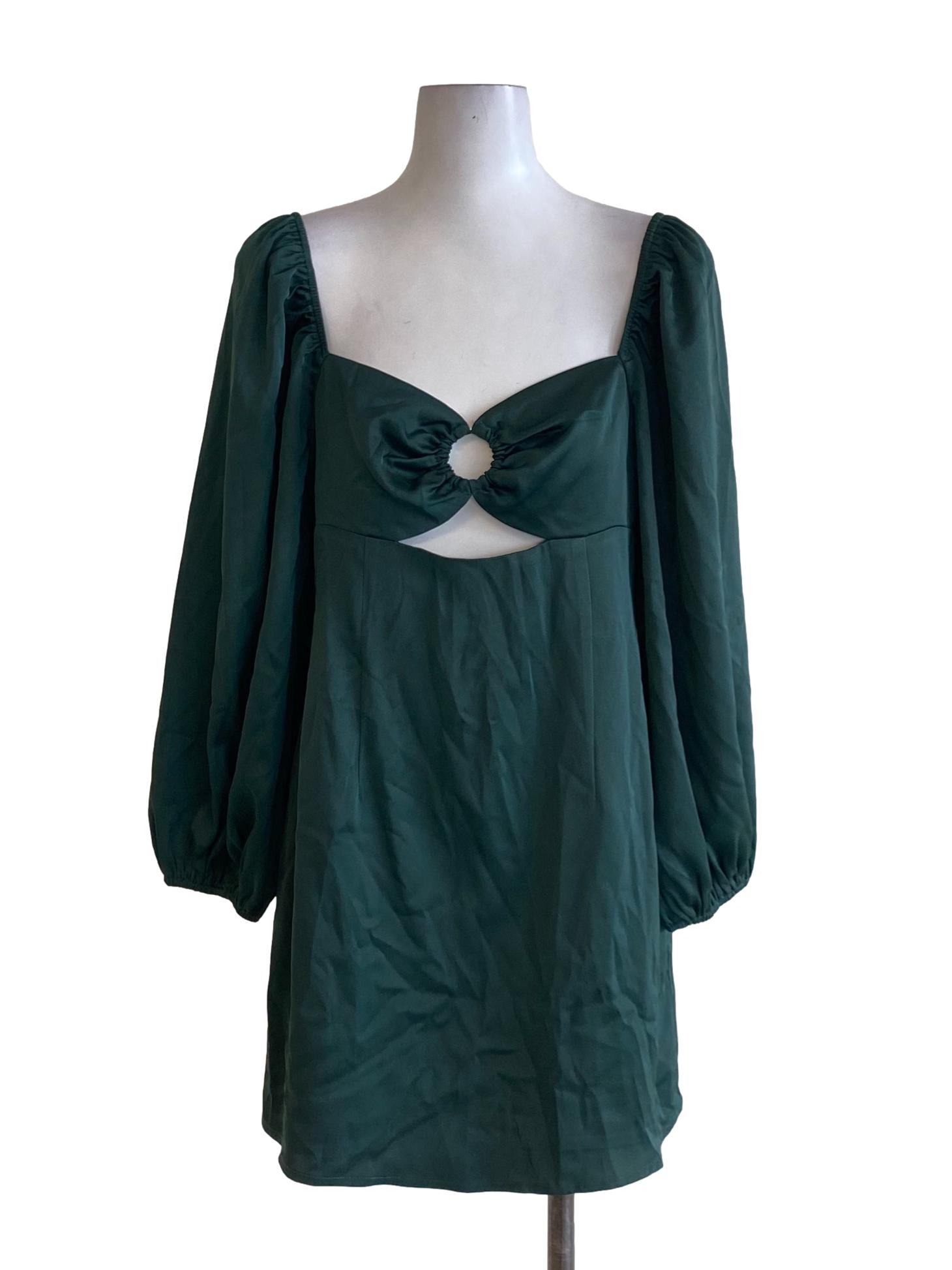 Emerald Green Cut Out Bust Square Neck Empire Dress