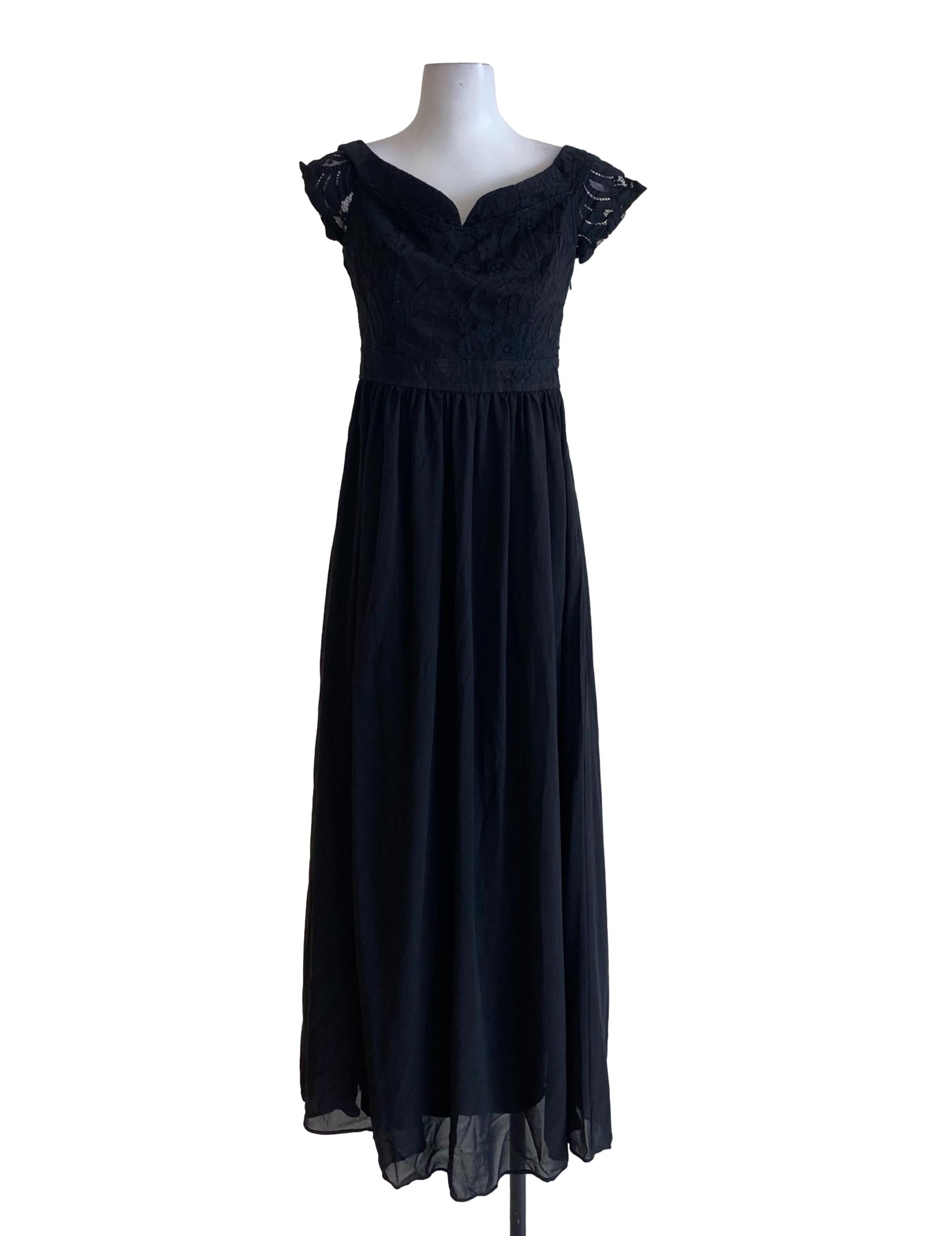 Rich Black Lace Detail Sweetheart Maxi A-Line Dress