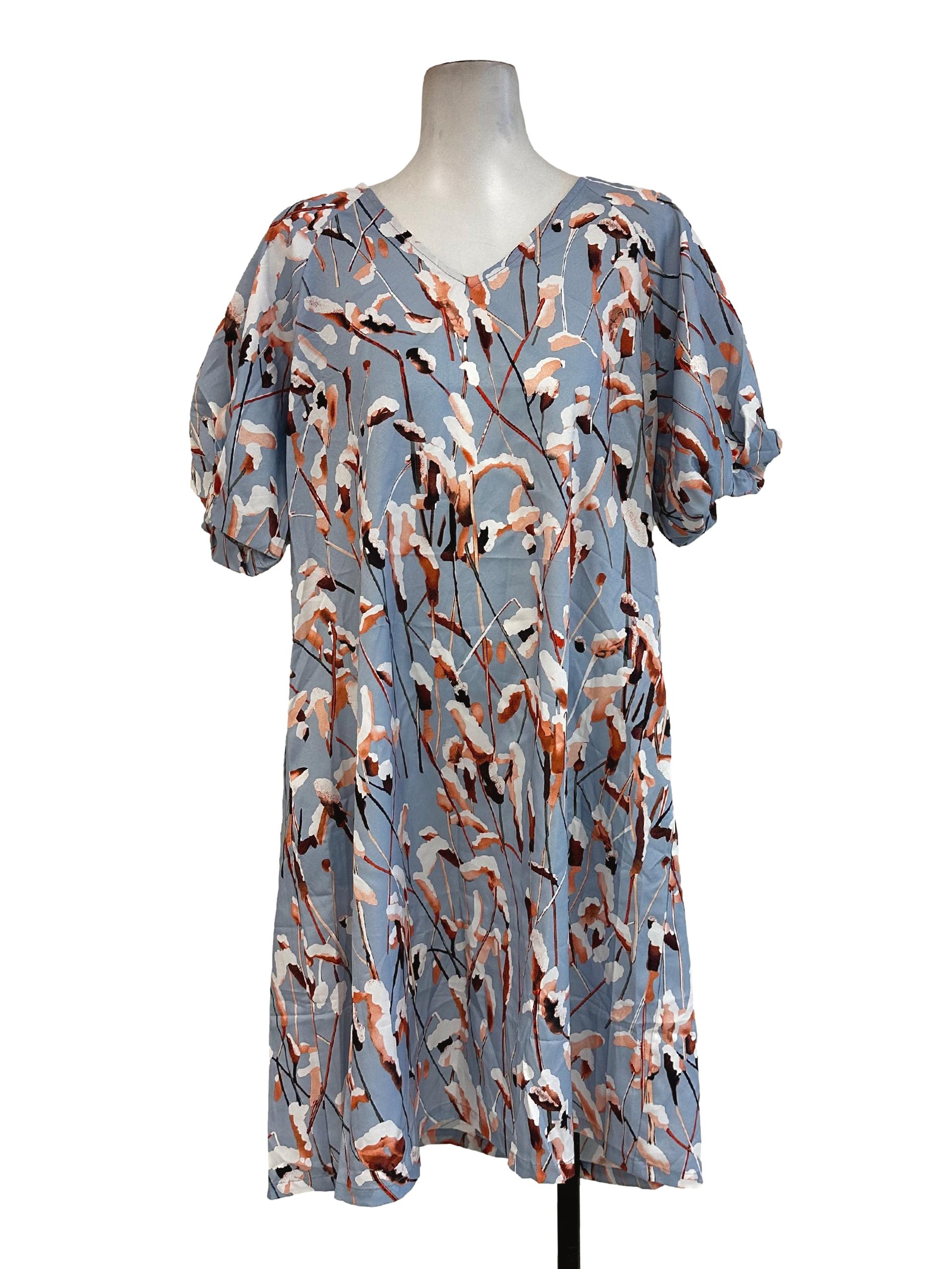 Stone Blue Floral Pattern Dress