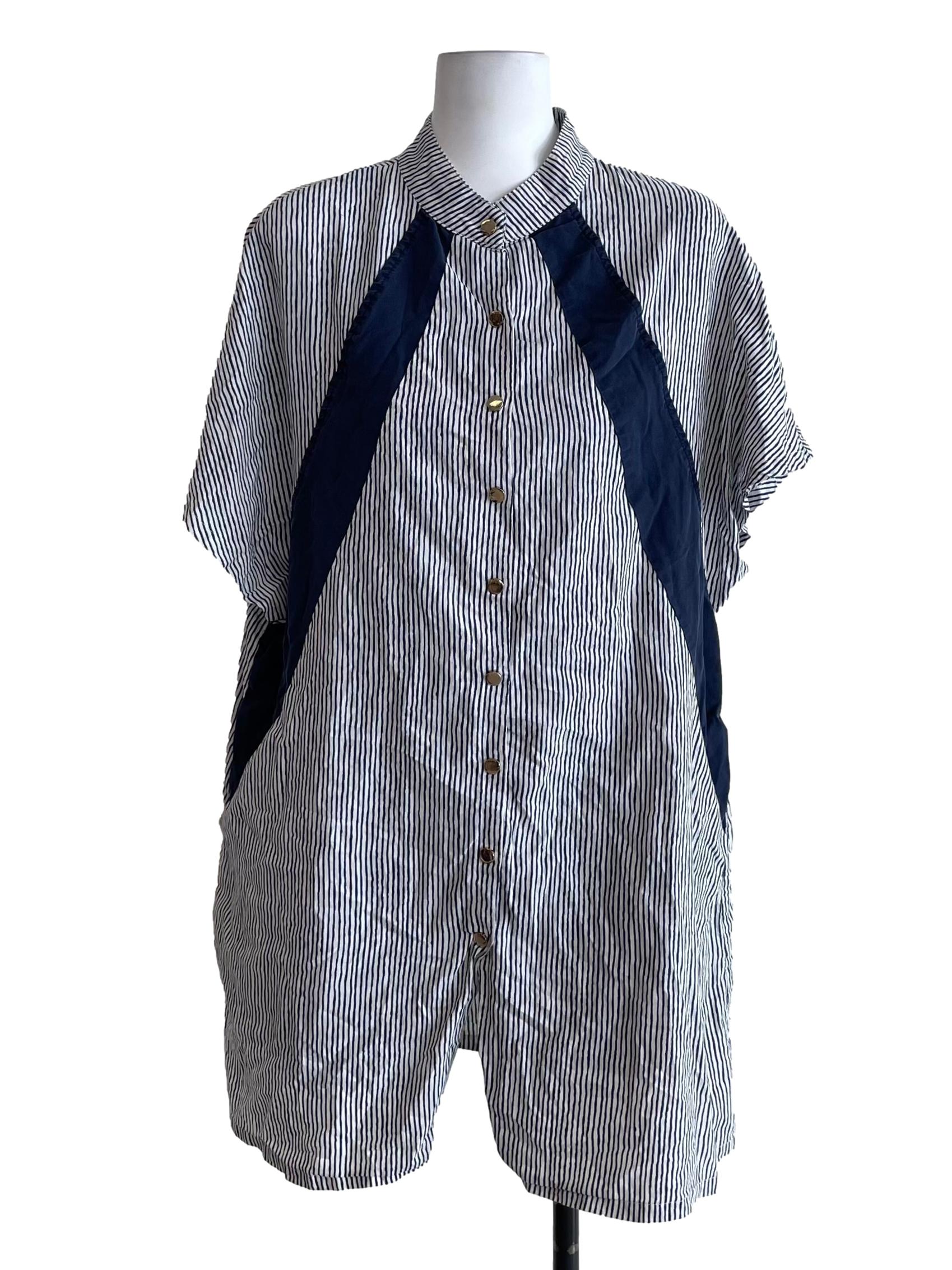 Navy Blue Candy Stripes Baggy Shirt Dress