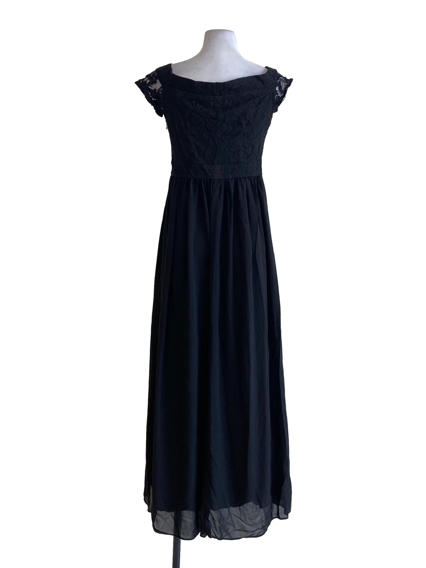 Rich Black Lace Detail Sweetheart Maxi A-Line Dress