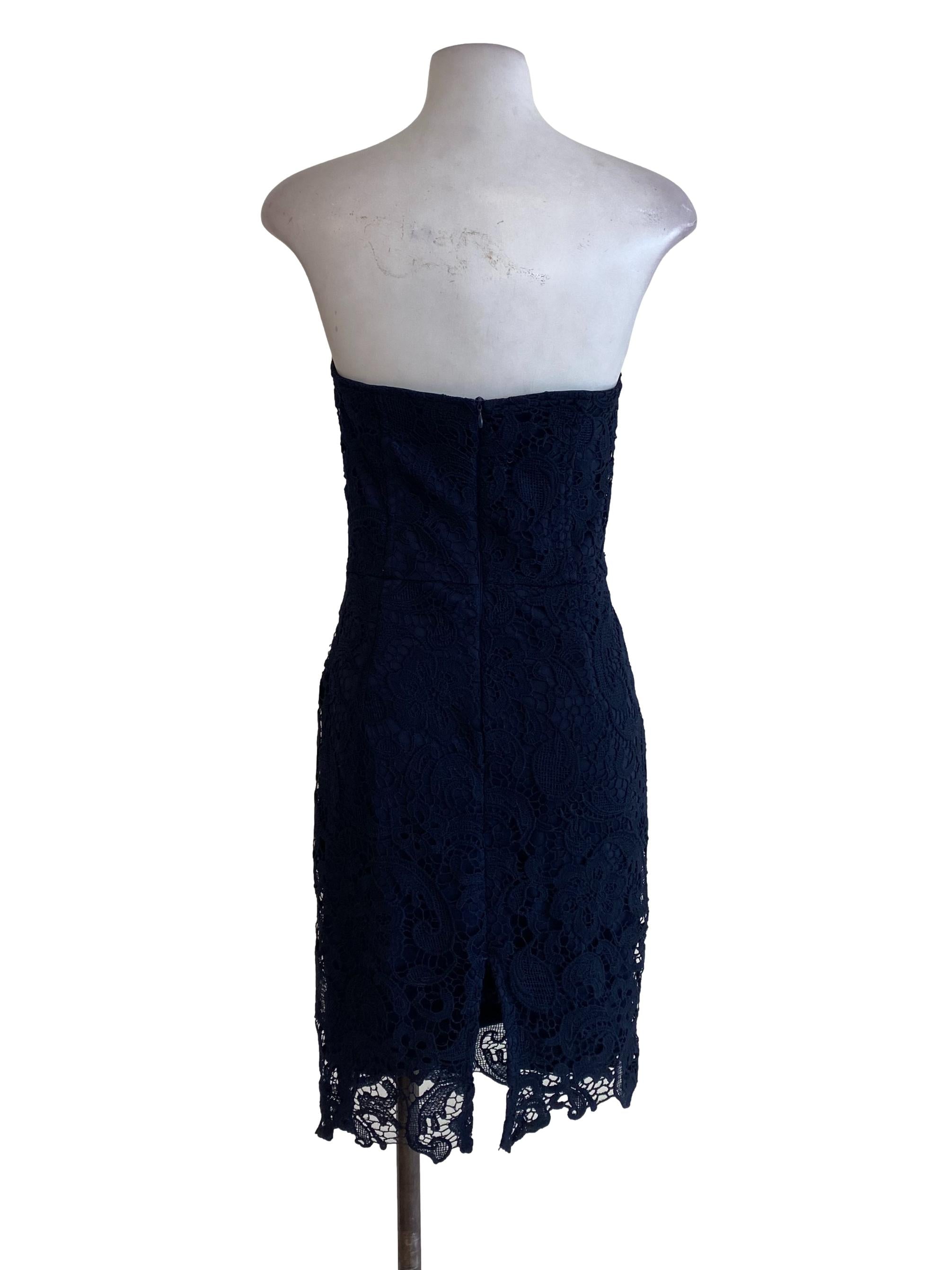 Navy Blue Embroidered Strapless Dress