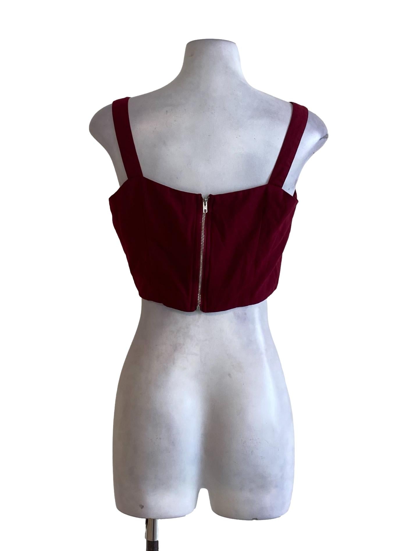 Wine Red Square Neck Sheath Cropped Top