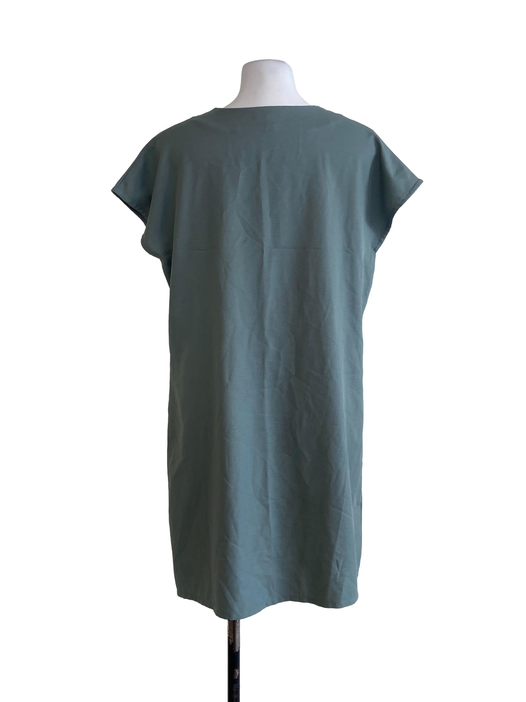 Sage Green V Neck A-Line Dress