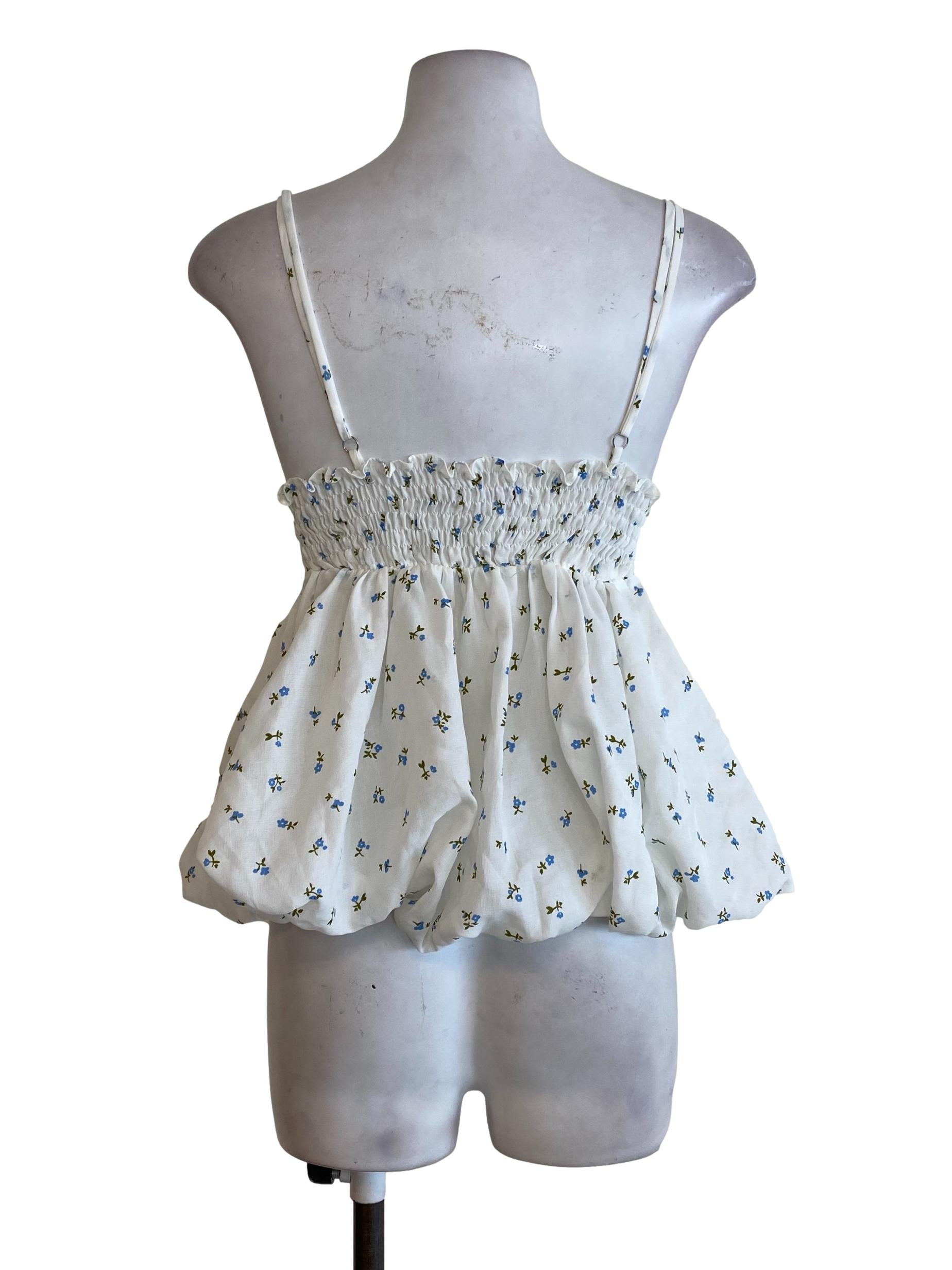 White Blouson Floral Top