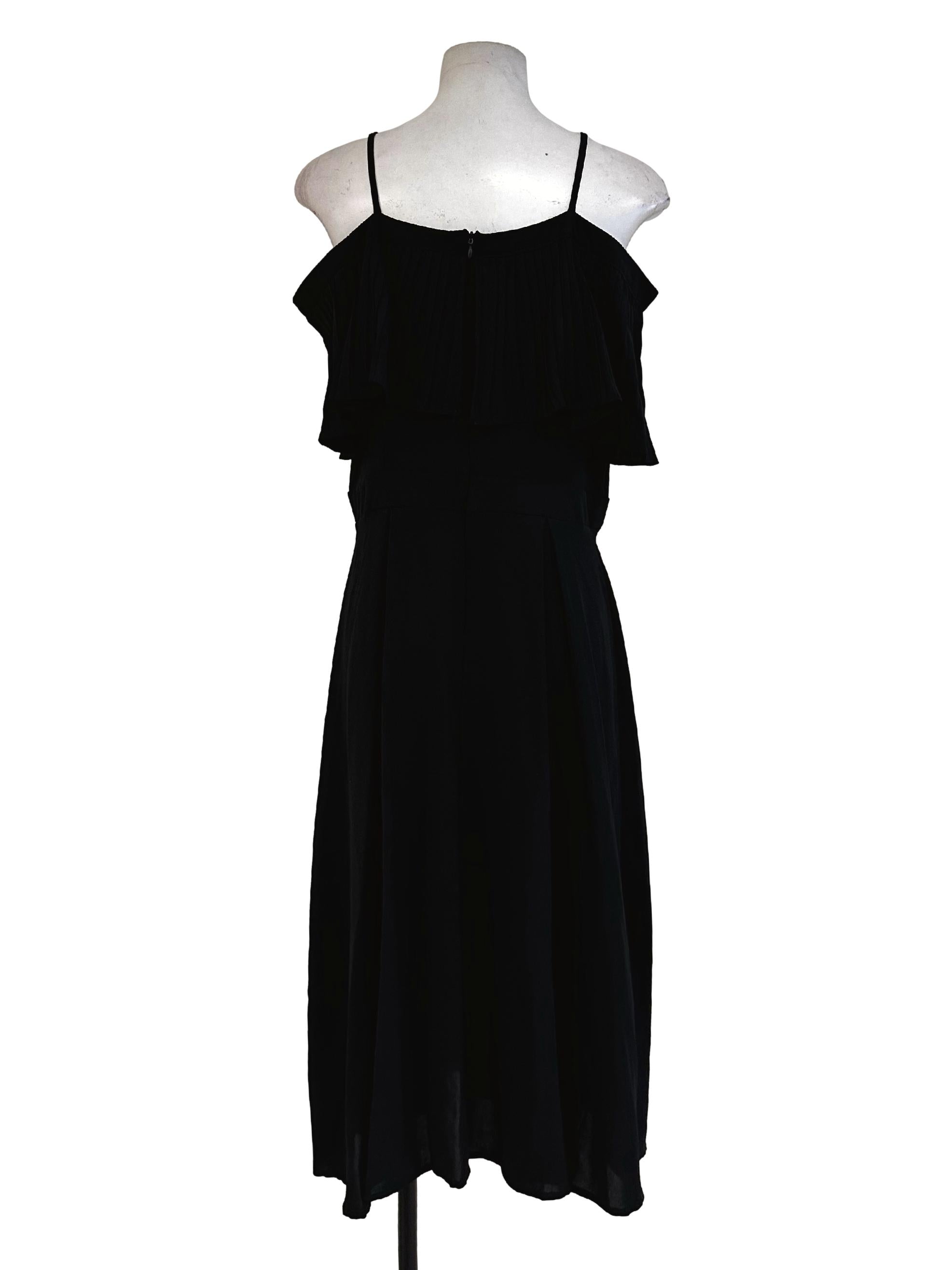 Black Pleated Cape Maxi Dress