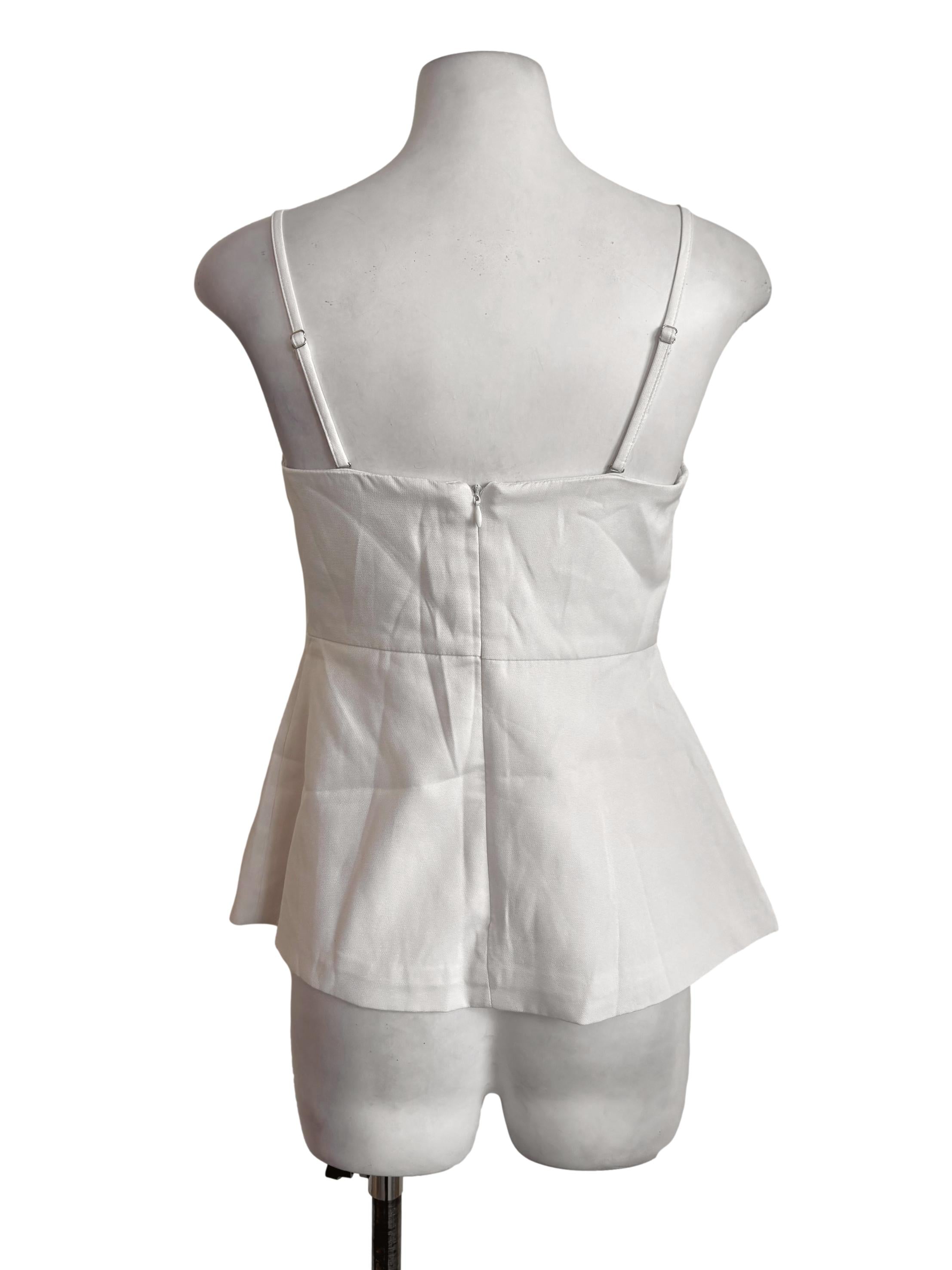 White Padded Double Breasted Tank Top