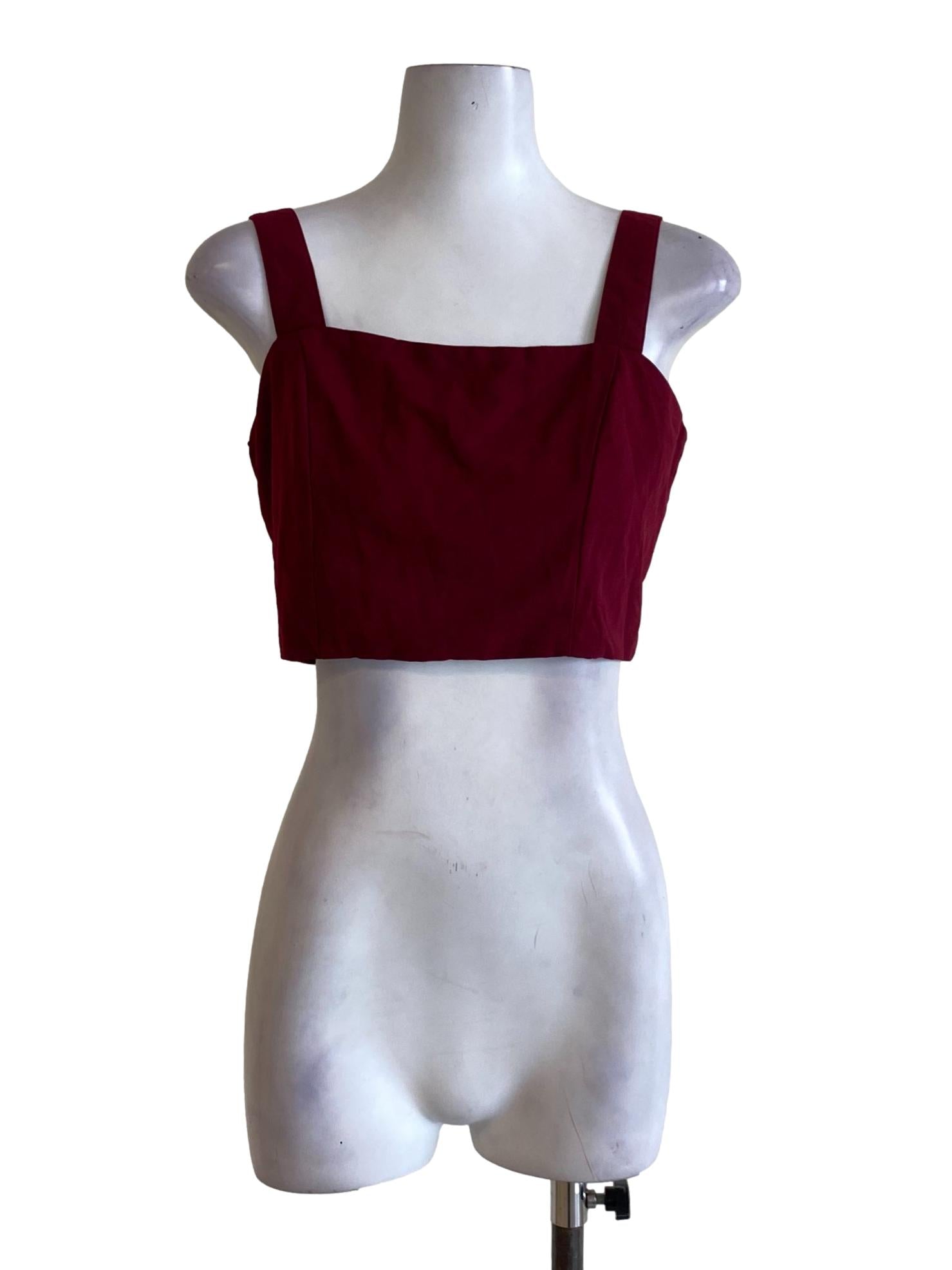 Wine Red Square Neck Sheath Cropped Top